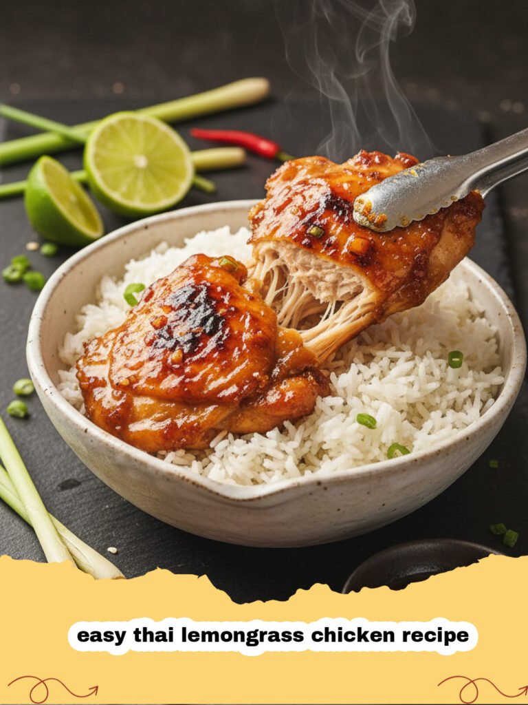 easy thai lemongrass chicken recipe - A plate of golden-brown lemongrass chicken with fresh lime and cilantro.