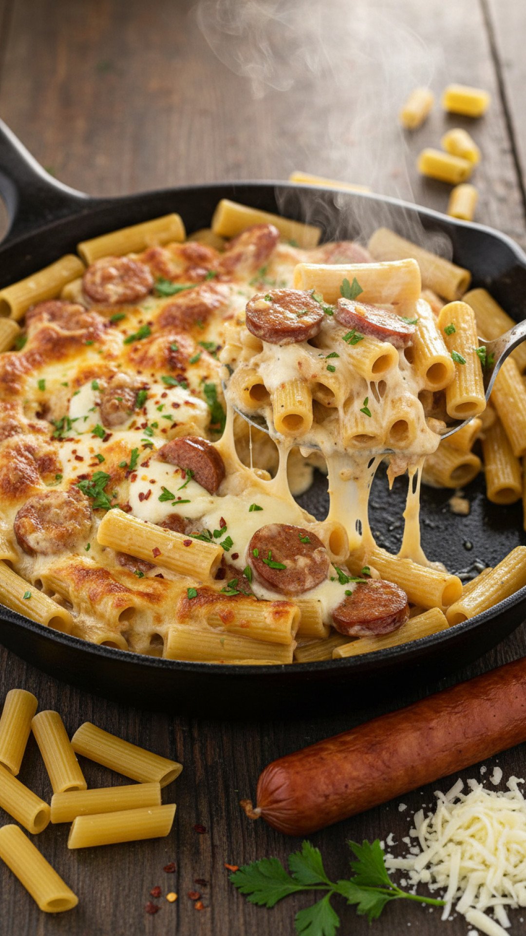 Creamy Smoked Sausage Pasta Preparation