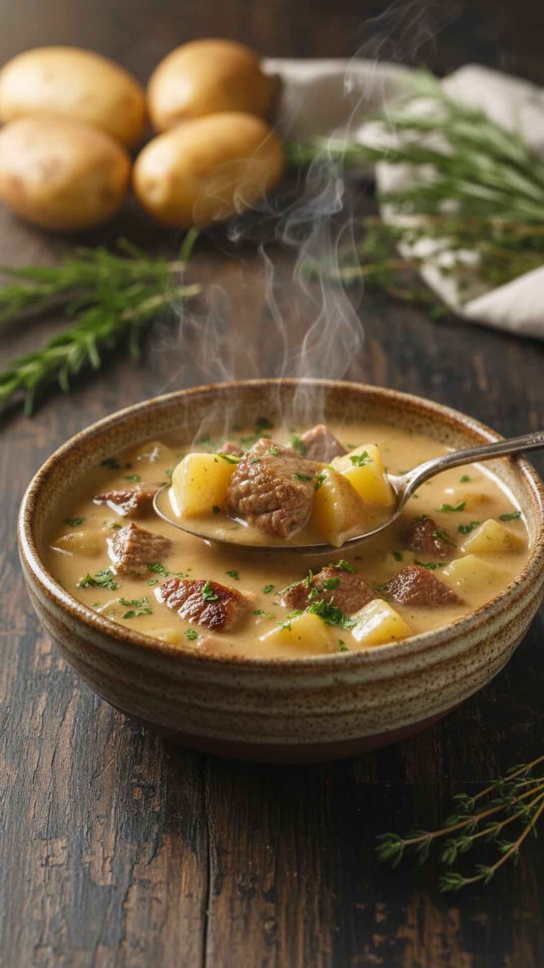 Creamy Steak and Potato Soup Preparation