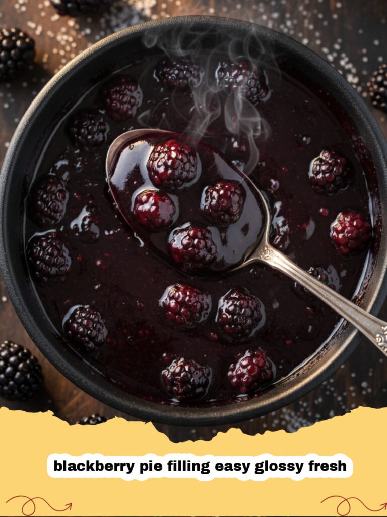 blackberry pie filling easy glossy fresh - Close up of glossy blackberry pie filling in a glass bowl