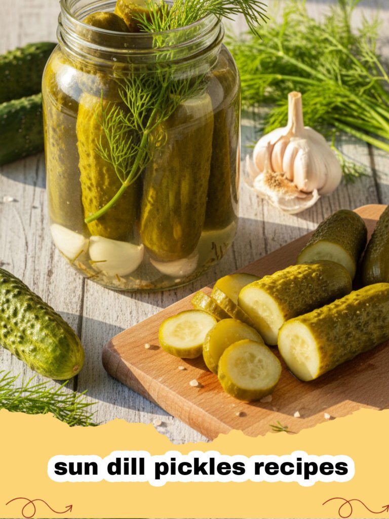 sun dill pickles recipes - Jars of sun dill pickles sitting in the bright summer sunlight