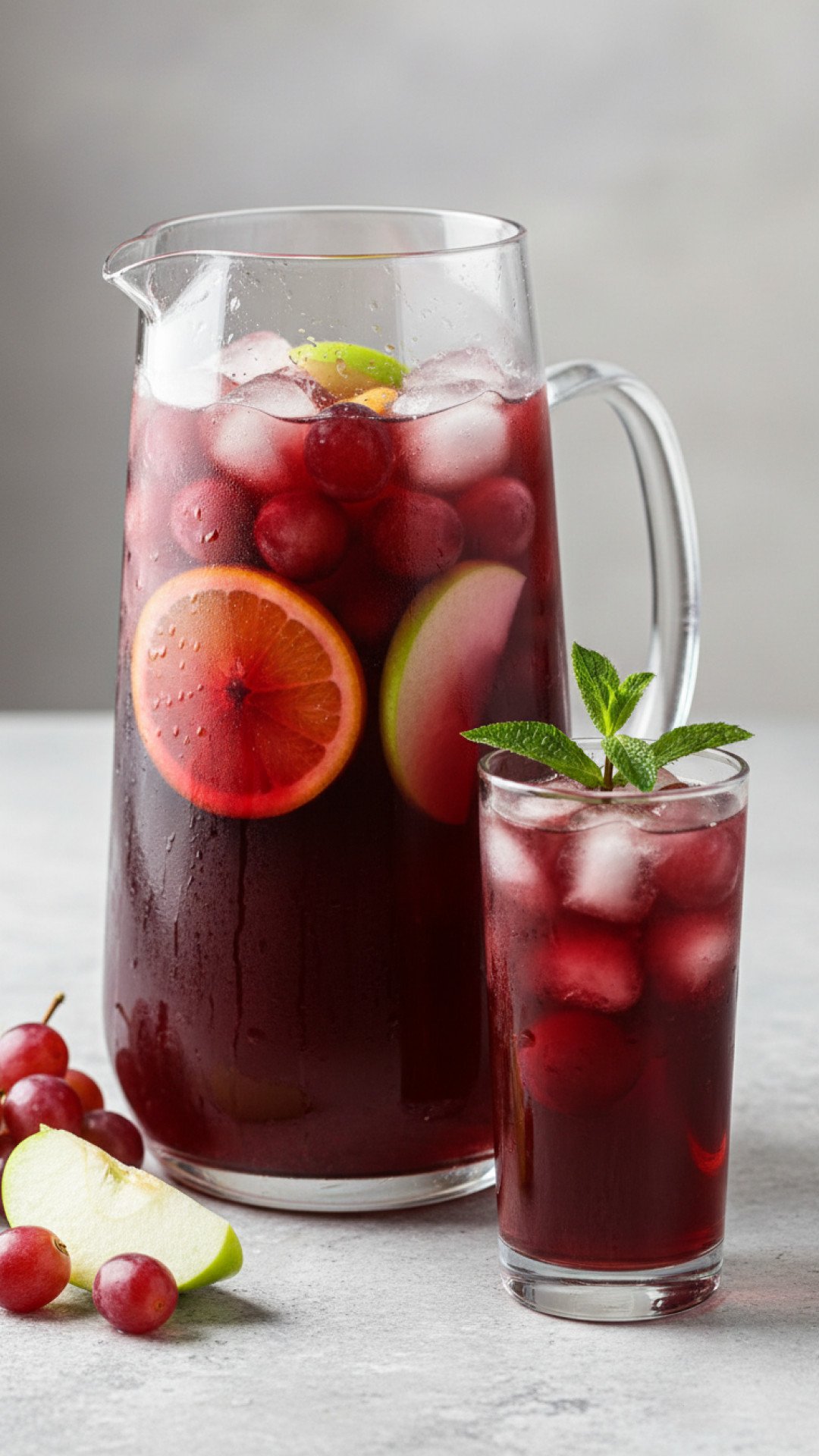 Red Grape Mocktail Sangria Style Pitcher Preparation