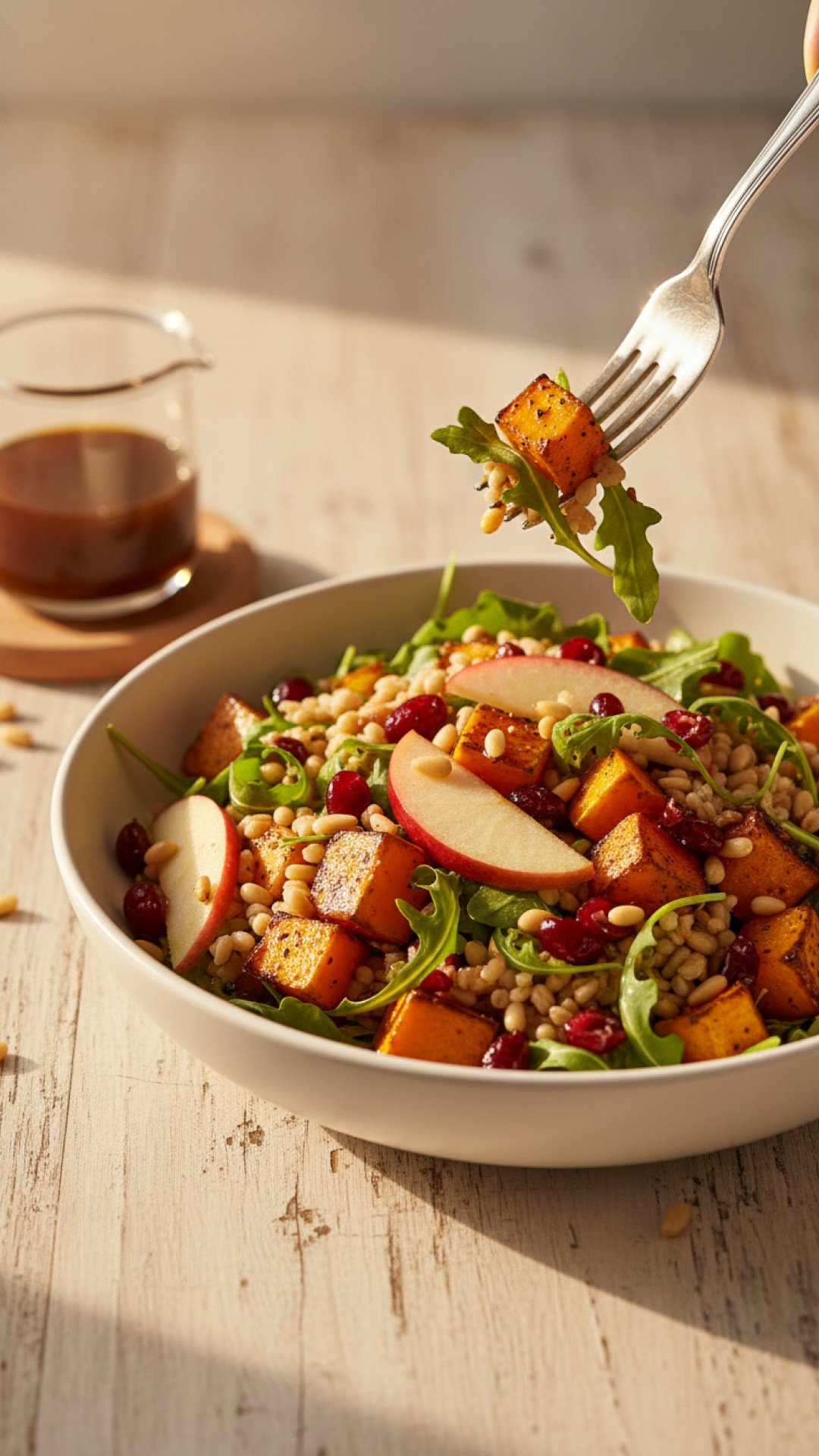 Apple Butternut Squash and Farro Salad Preparation