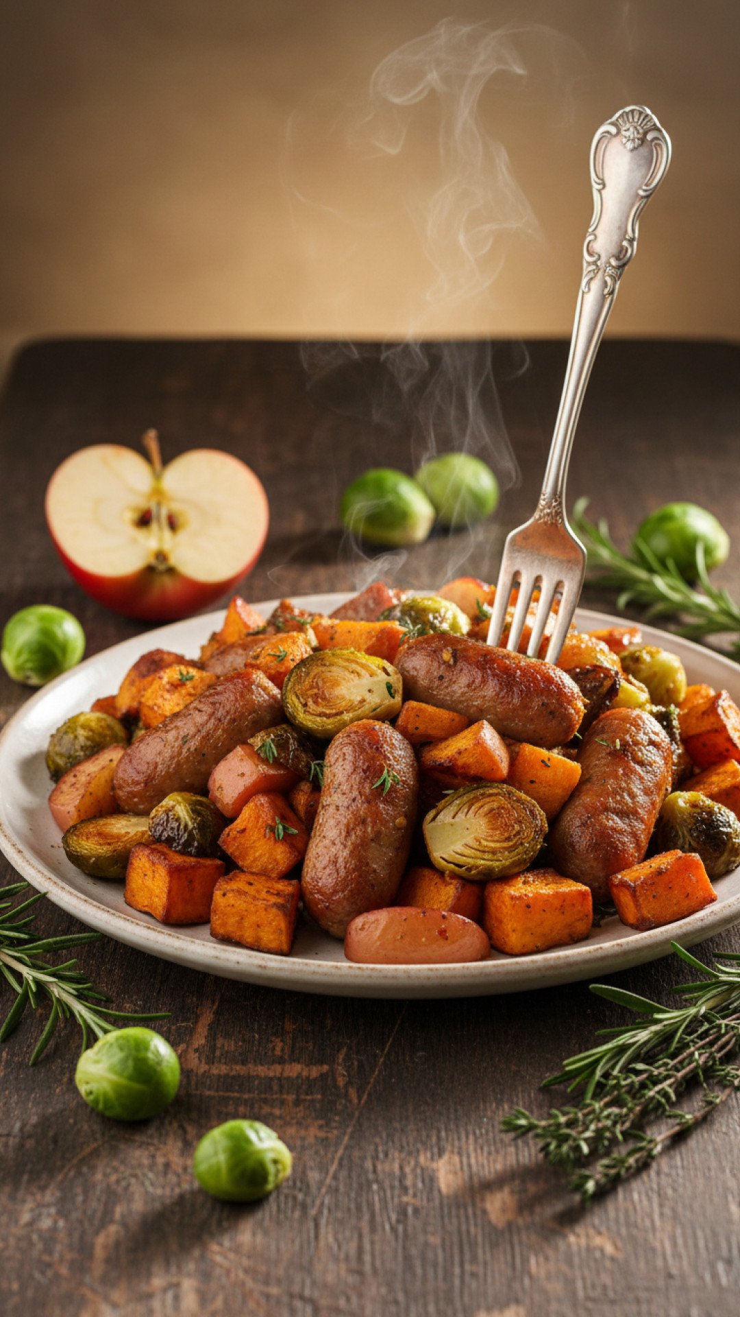 Apple Sausage and Brussels Sprout Sheet Pan Dinner Preparation