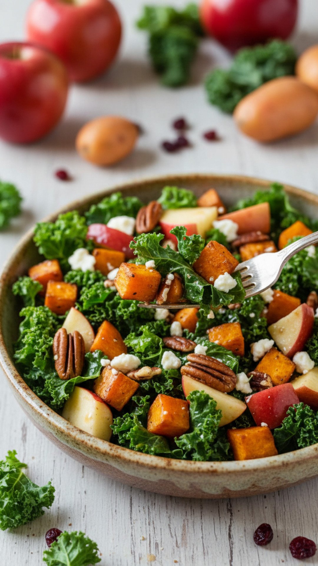 Apple Sweet Potato and Kale Salad Preparation