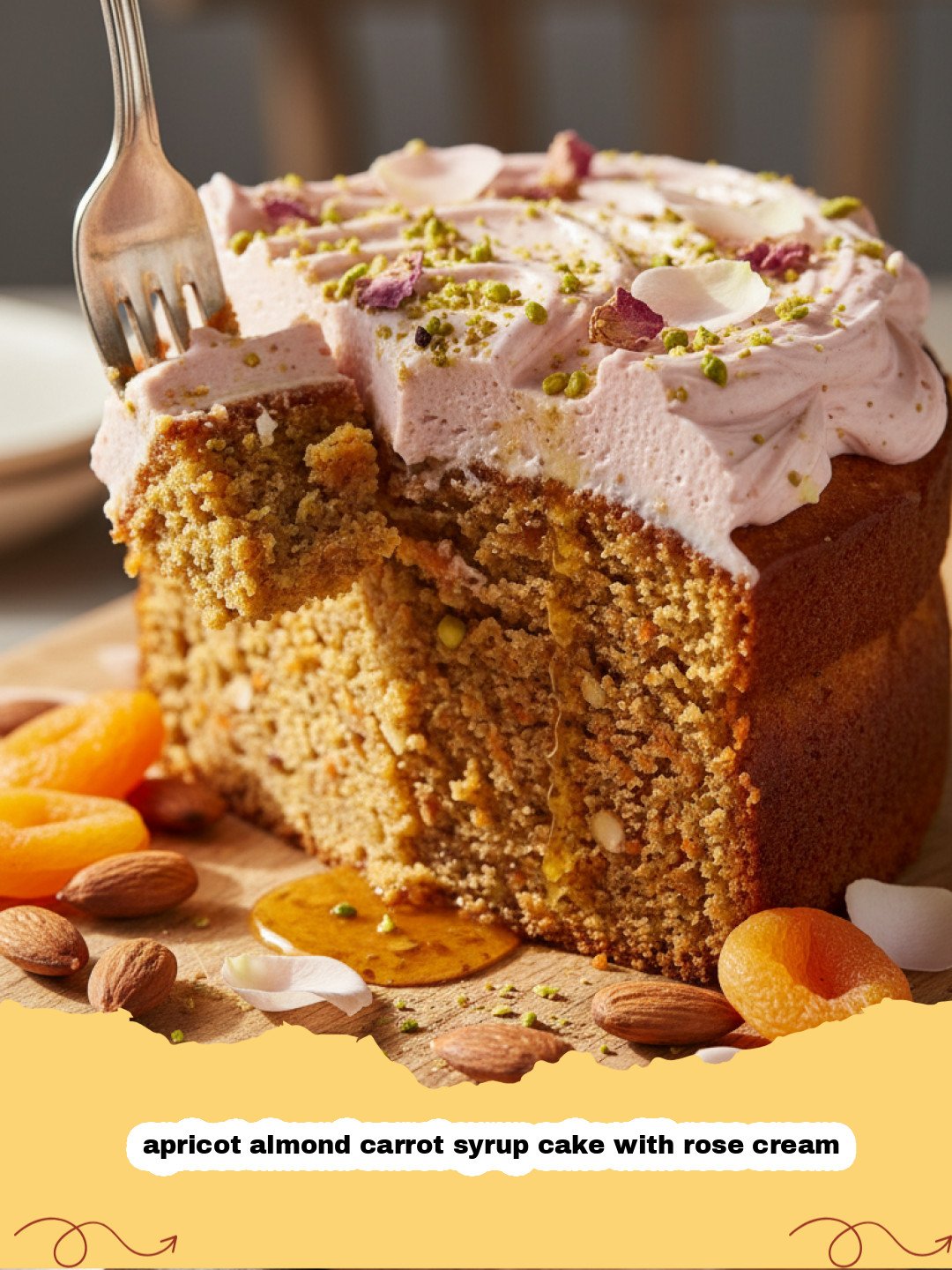 The Ultimate Apricot Almond Carrot Syrup Cake with Rose Cream