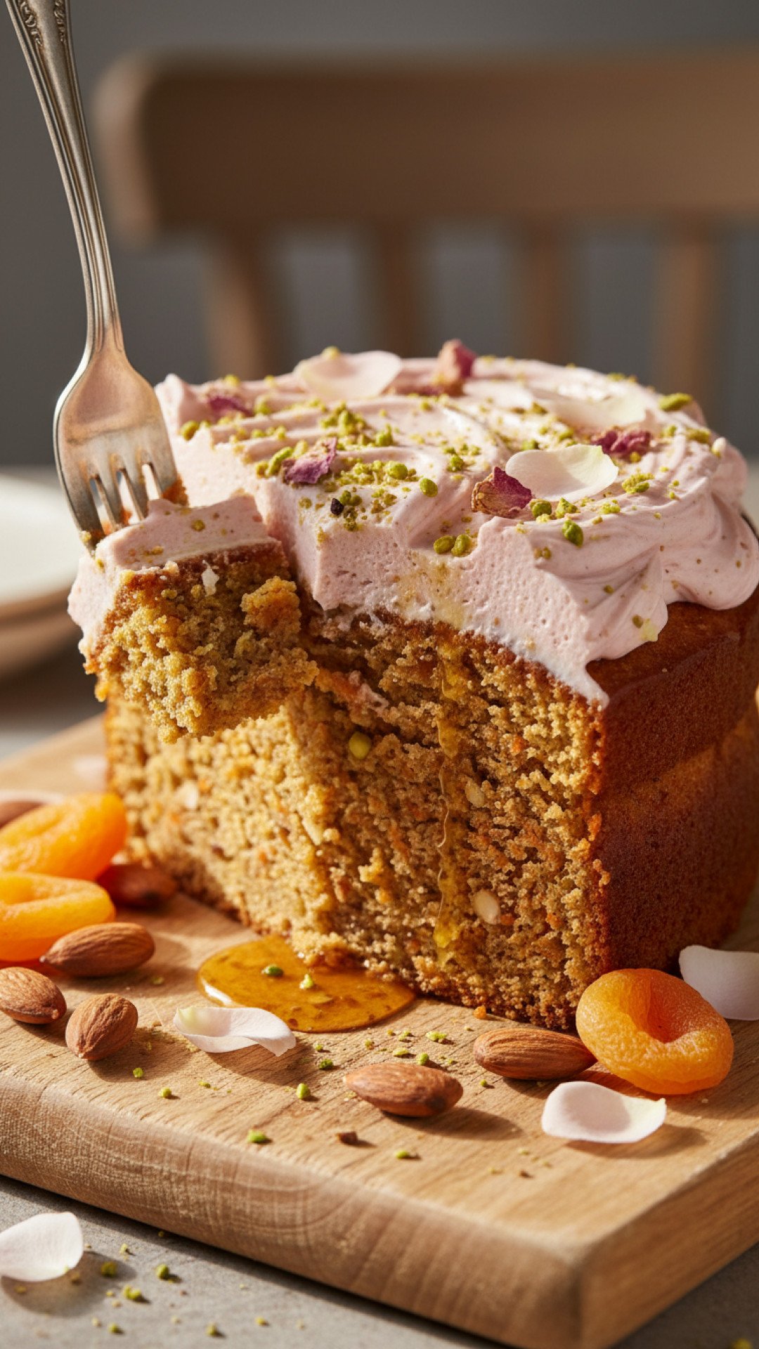 Apricot Almond Carrot Syrup Cake with Rose Cream Preparation