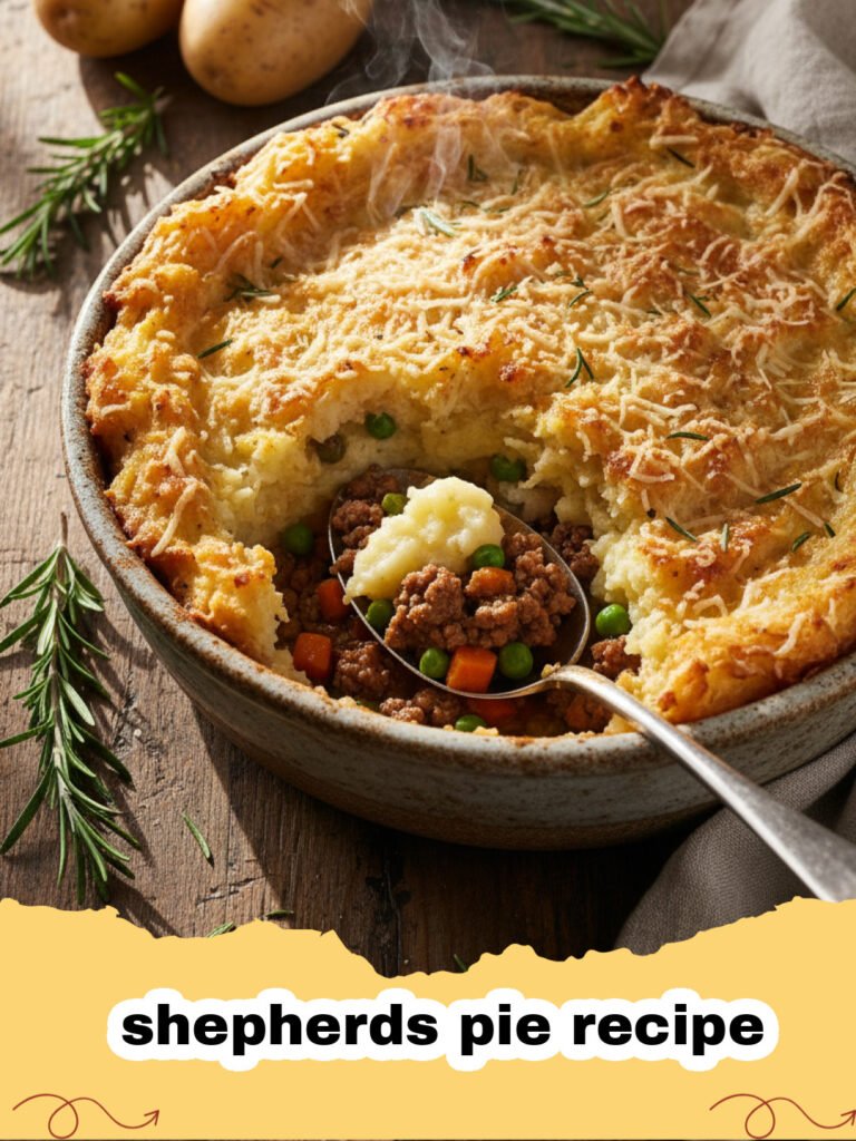 shepherds pie recipe - A steaming dish of traditional shepherd's pie with a golden potato crust.