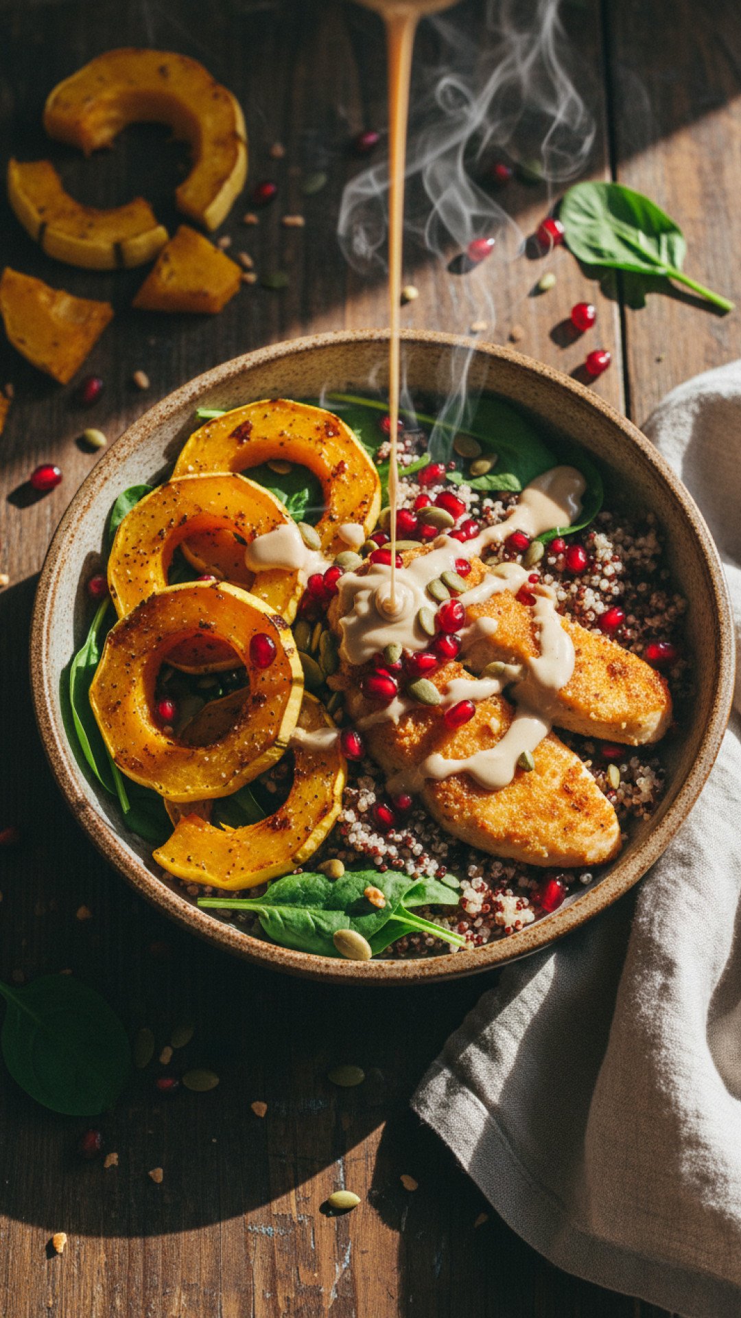 Autumn Harvest Buddha Bowl with Tahini Dressing Preparation