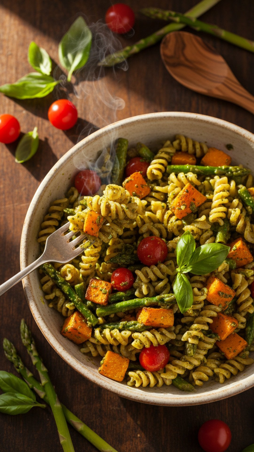 Autumn Harvest Pasta with Roasted Veggies and Pesto Preparation