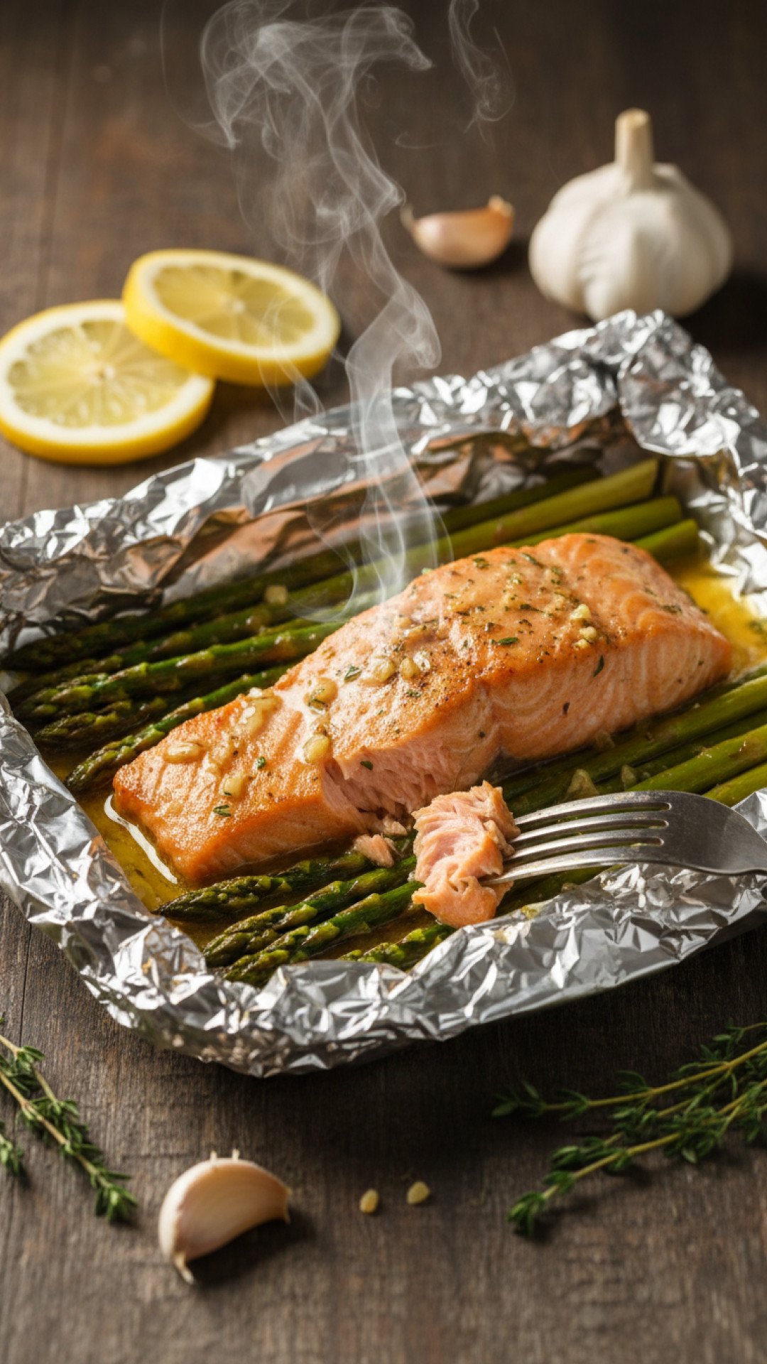 Baked Salmon in Foil with Asparagus and Garlic Butter Sauce Preparation