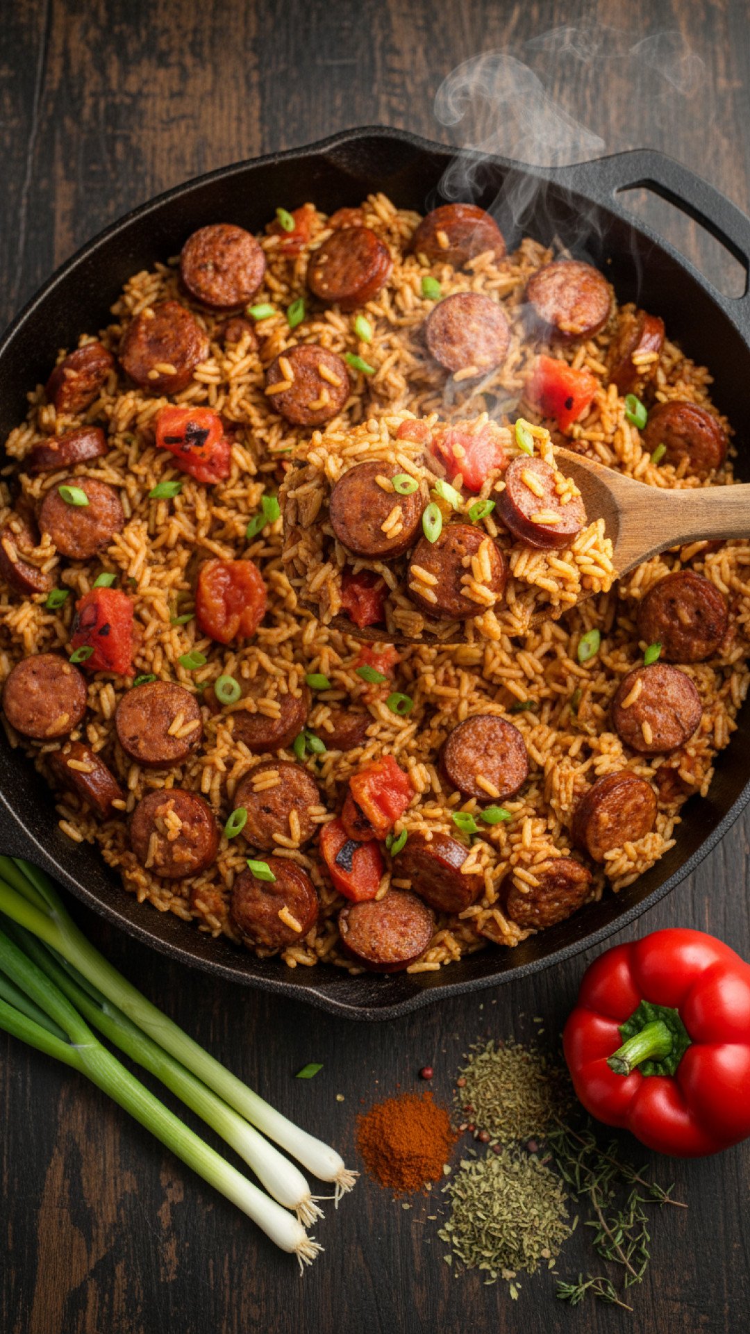 Cajun Sausage and Rice Skillet Preparation