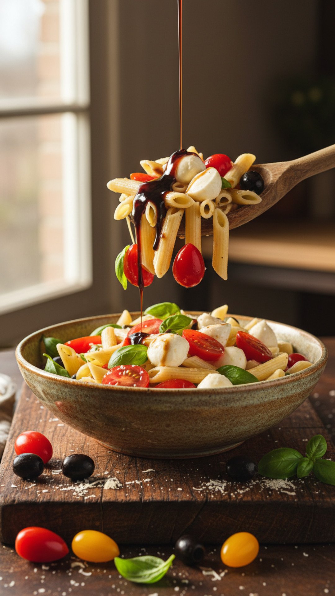 Caprese Pasta Salad with Balsamic Glaze Preparation