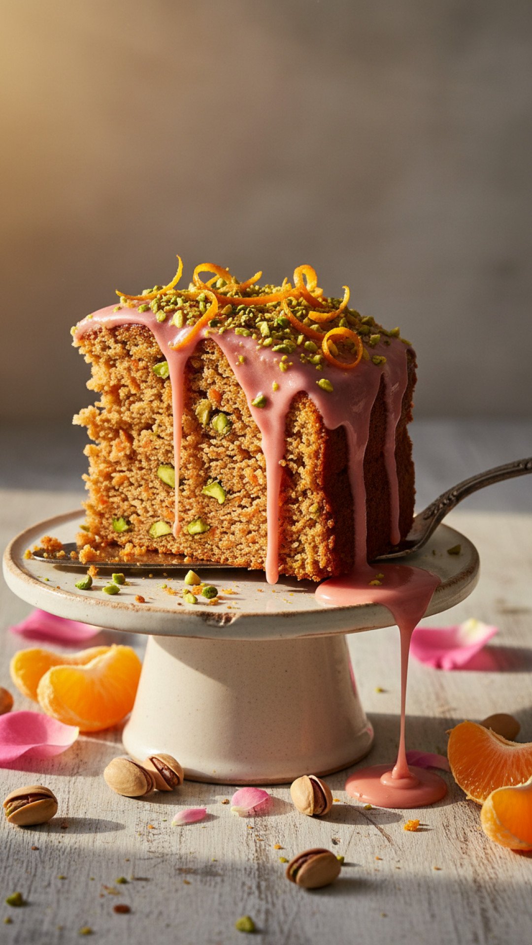 Carrot Pistachio and Orange Cake with Rose Glaze Preparation
