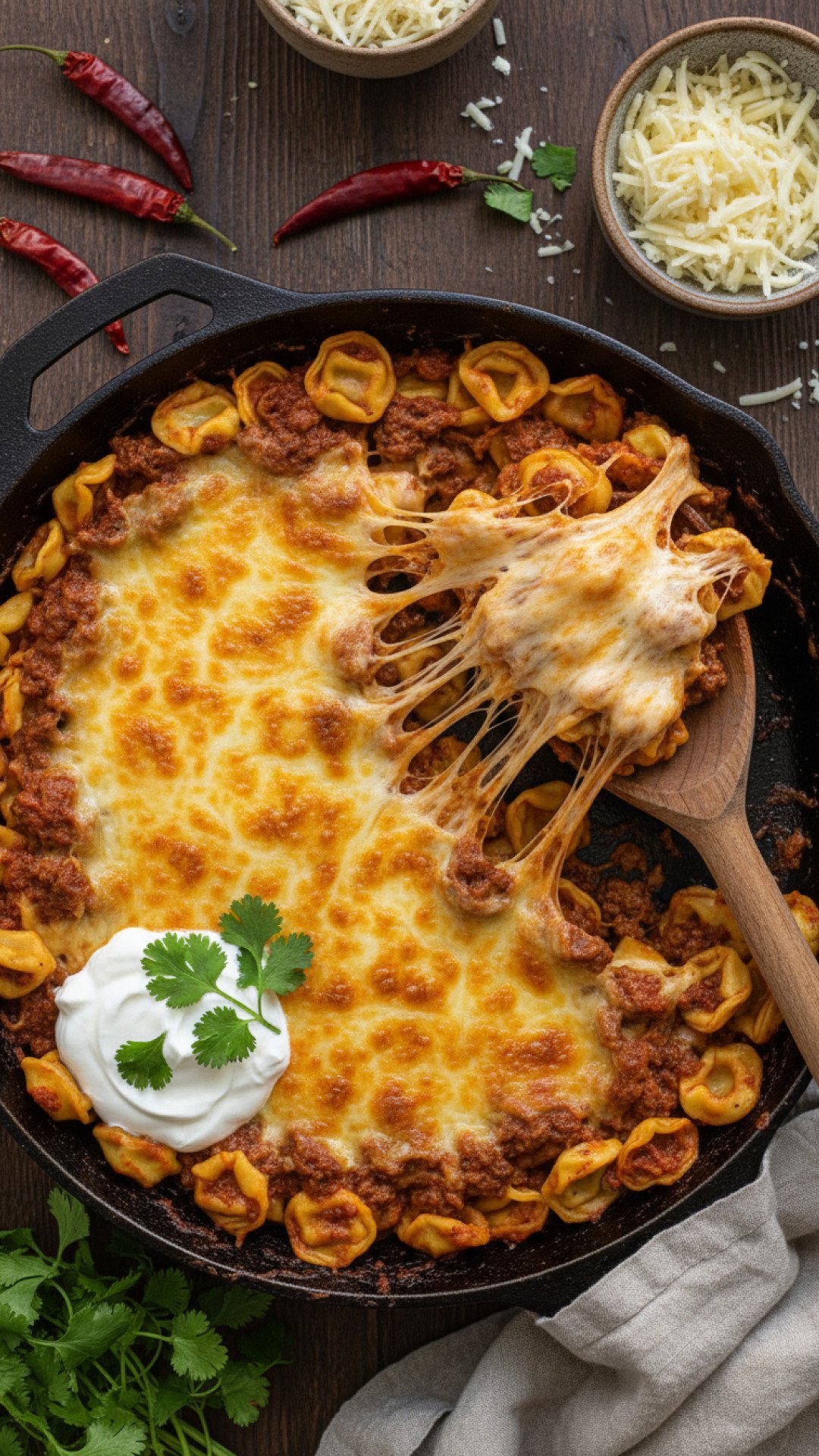Cheesy Beef Enchilada Tortellini Skillet Preparation