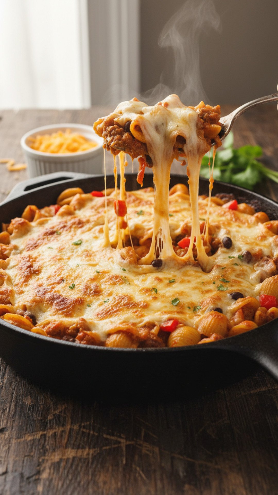 Cheesy Beef Taco Pasta Preparation
