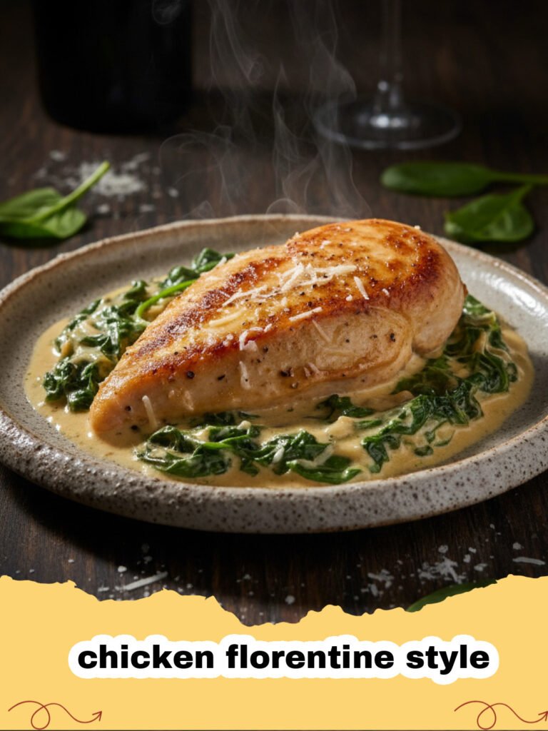 Creamy chicken florentine style with spinach in a skillet