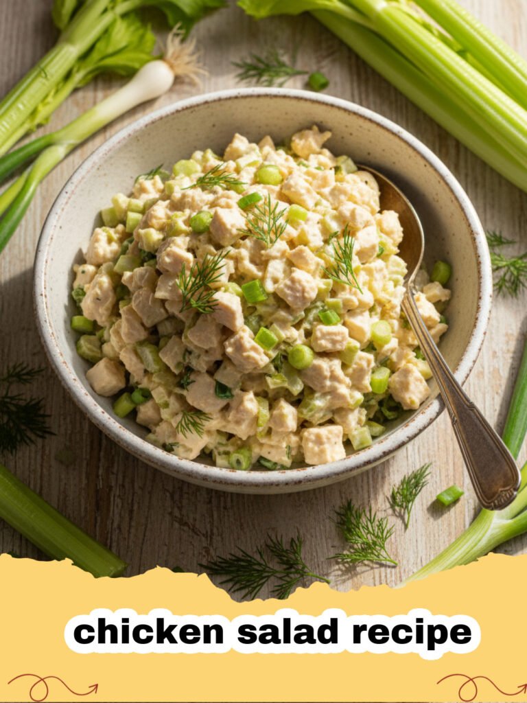 chicken salad recipe - A bowl of creamy chicken salad with grapes and celery