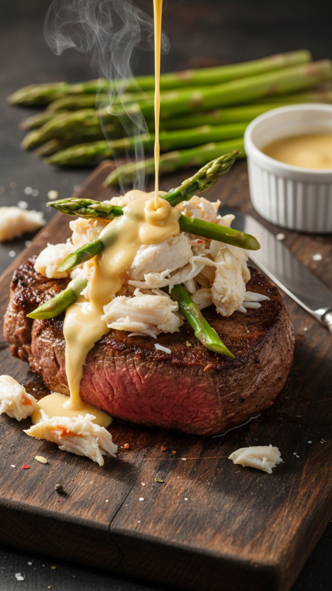 Classic Oscar Style Steak with Lump Crab and Béarnaise Preparation