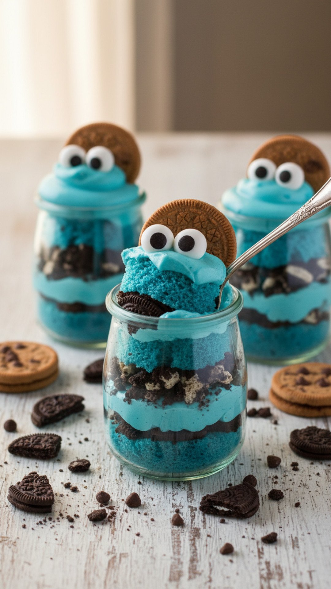 Cookie Monster Cake Jars Preparation