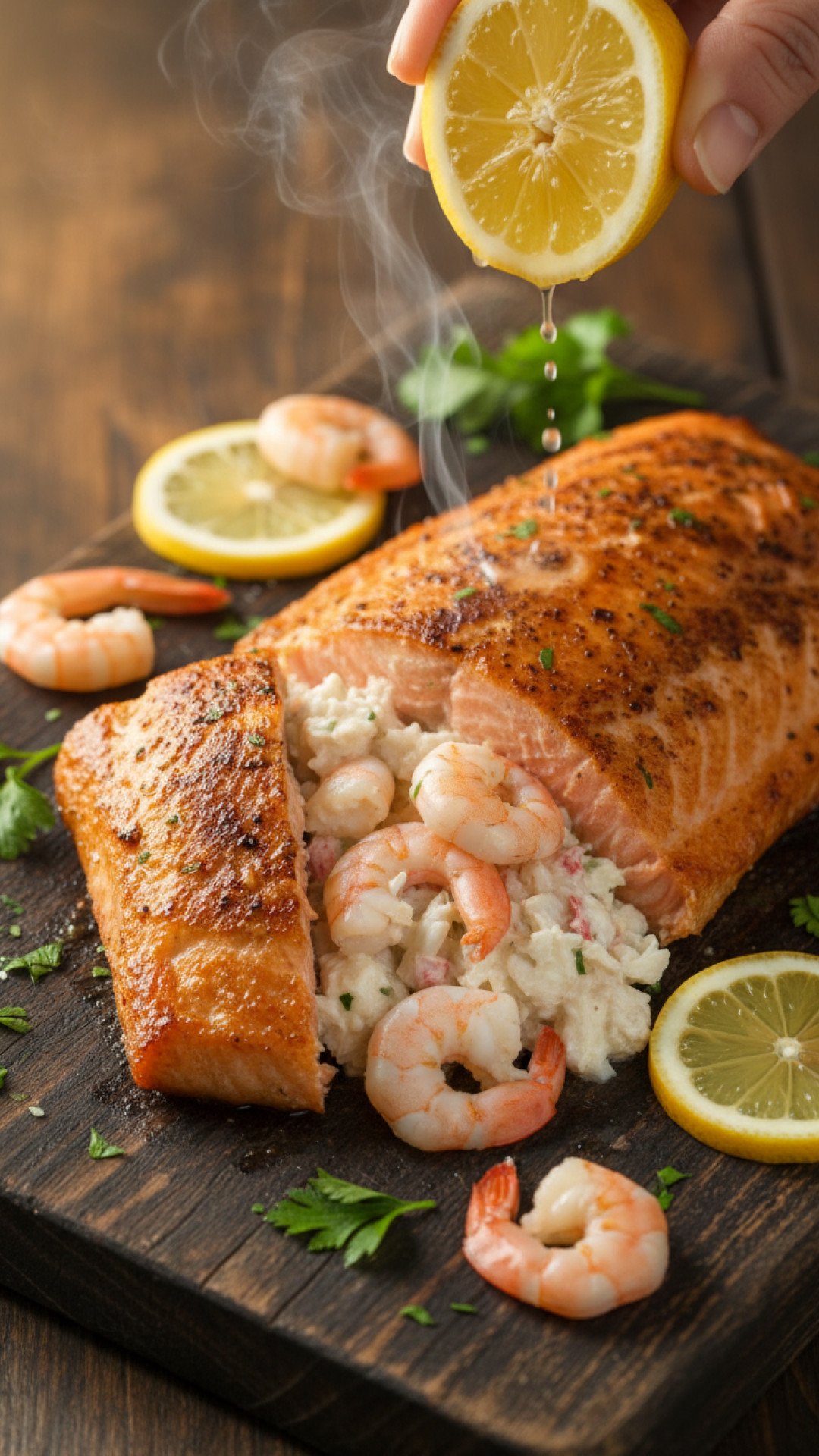 Crab and Shrimp Stuffed Salmon Preparation