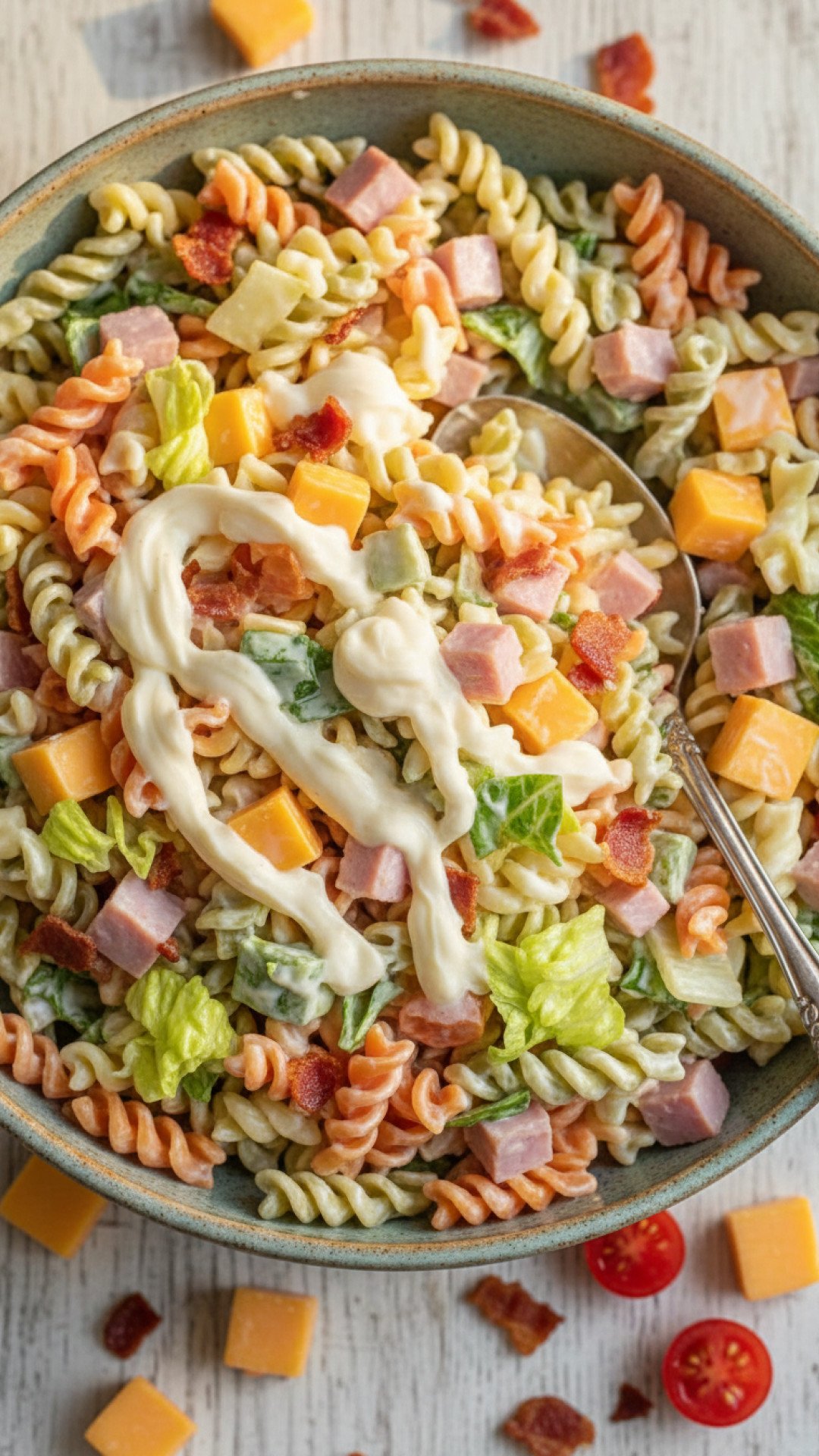 Creamy Club Sandwich Pasta Salad Preparation