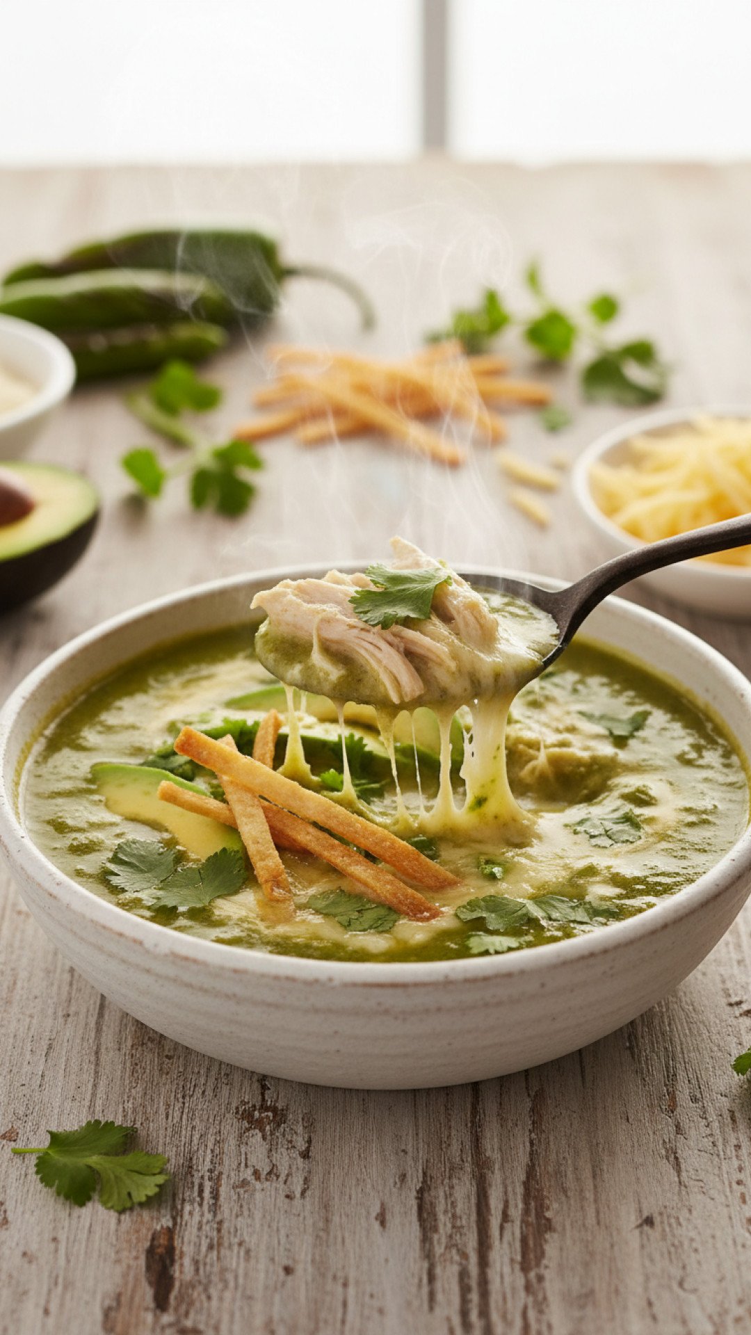 Creamy Green Chile Chicken Enchilada Soup Preparation