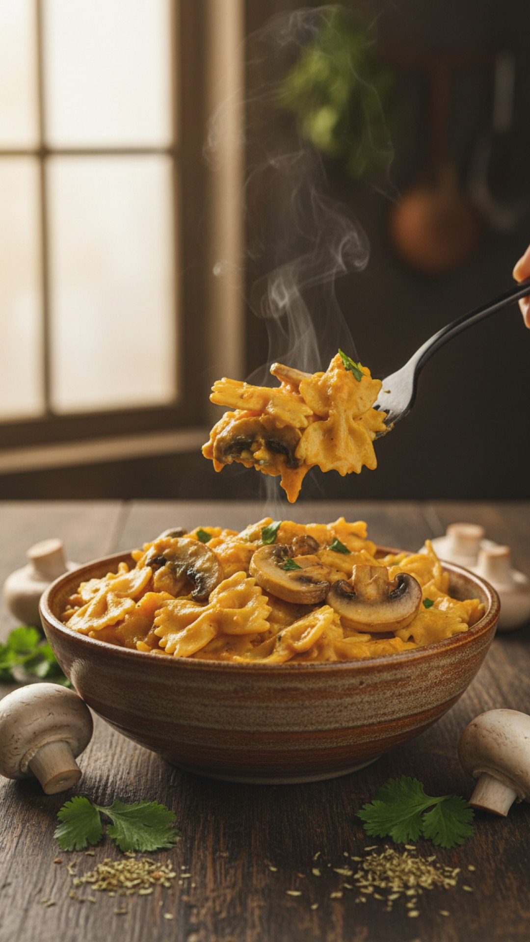 Creamy Pumpkin and Mushroom Stroganoff Preparation