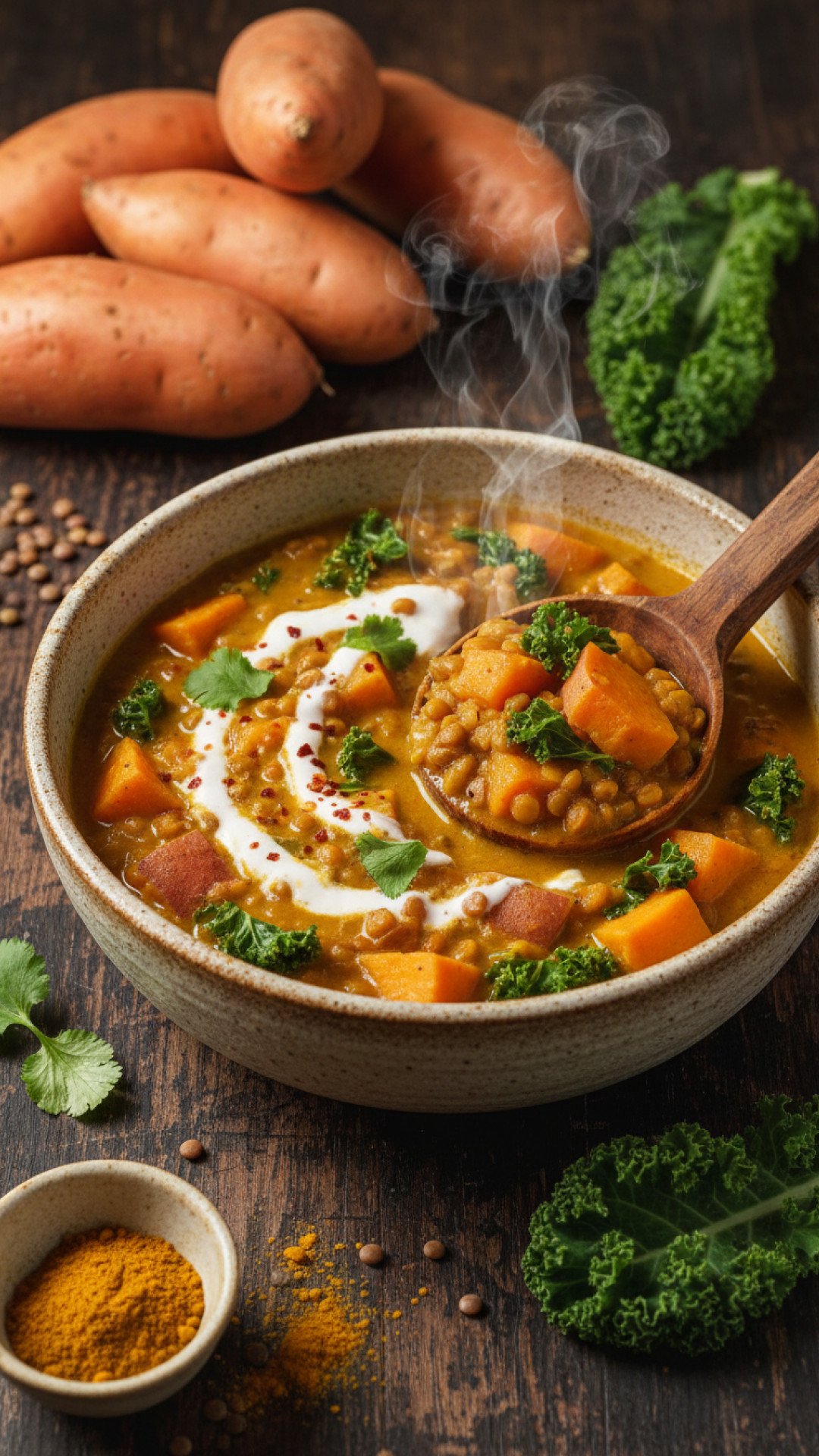 Creamy Sweet Potato and Lentil Curry Preparation