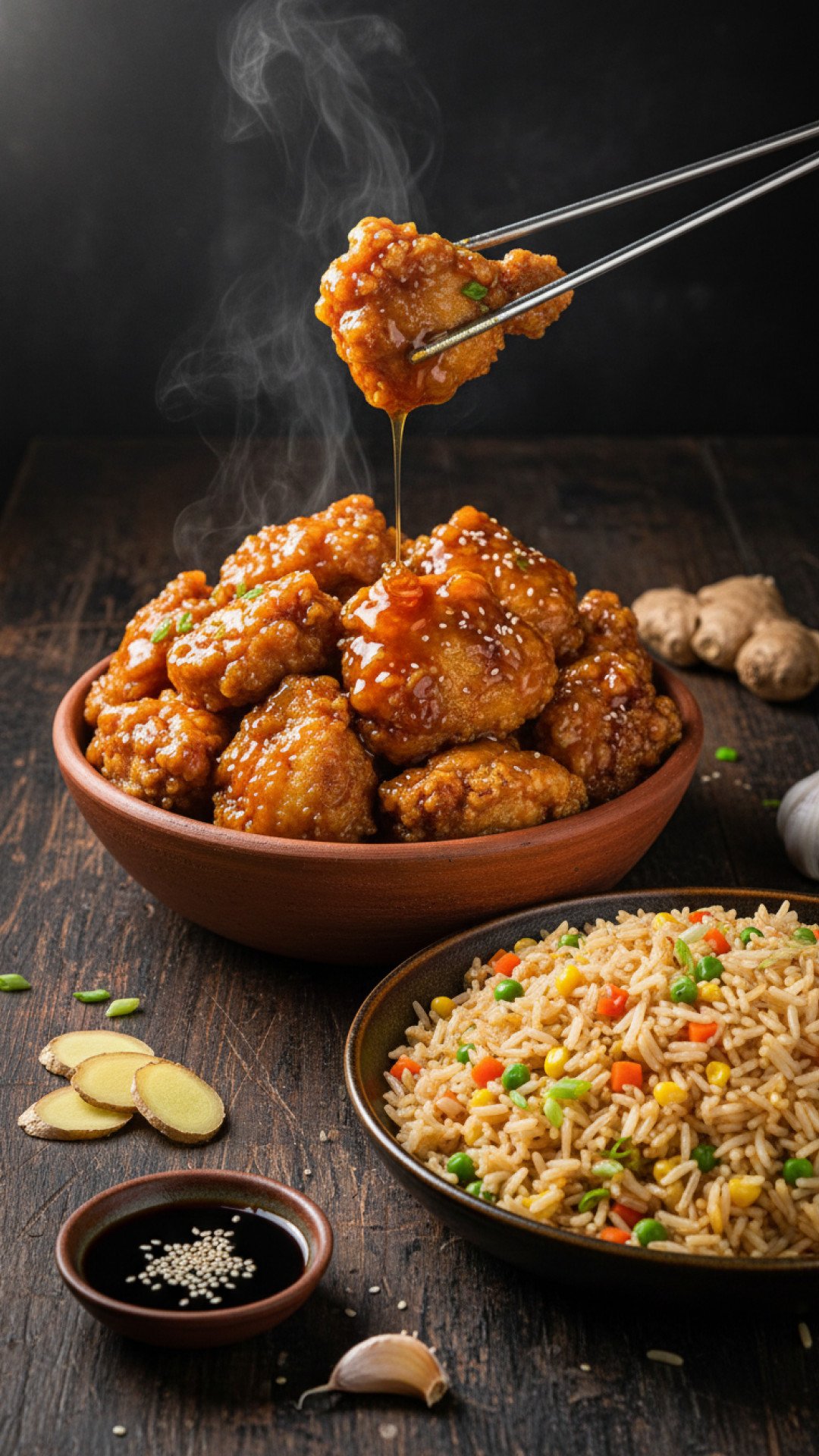 Crispy Saucy Chicken with Vegetable Fried Rice Preparation