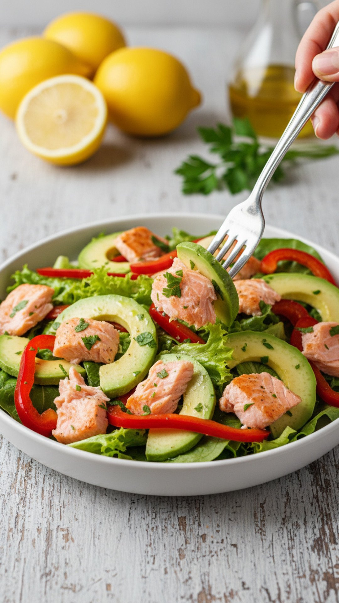 Fresh & Creamy Dill Salmon Salad Preparation