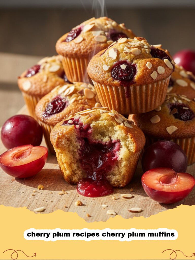 cherry plum recipes cherry plum muffins - Golden brown muffins bursting with red cherry plums and topped with sparkling sugar.
