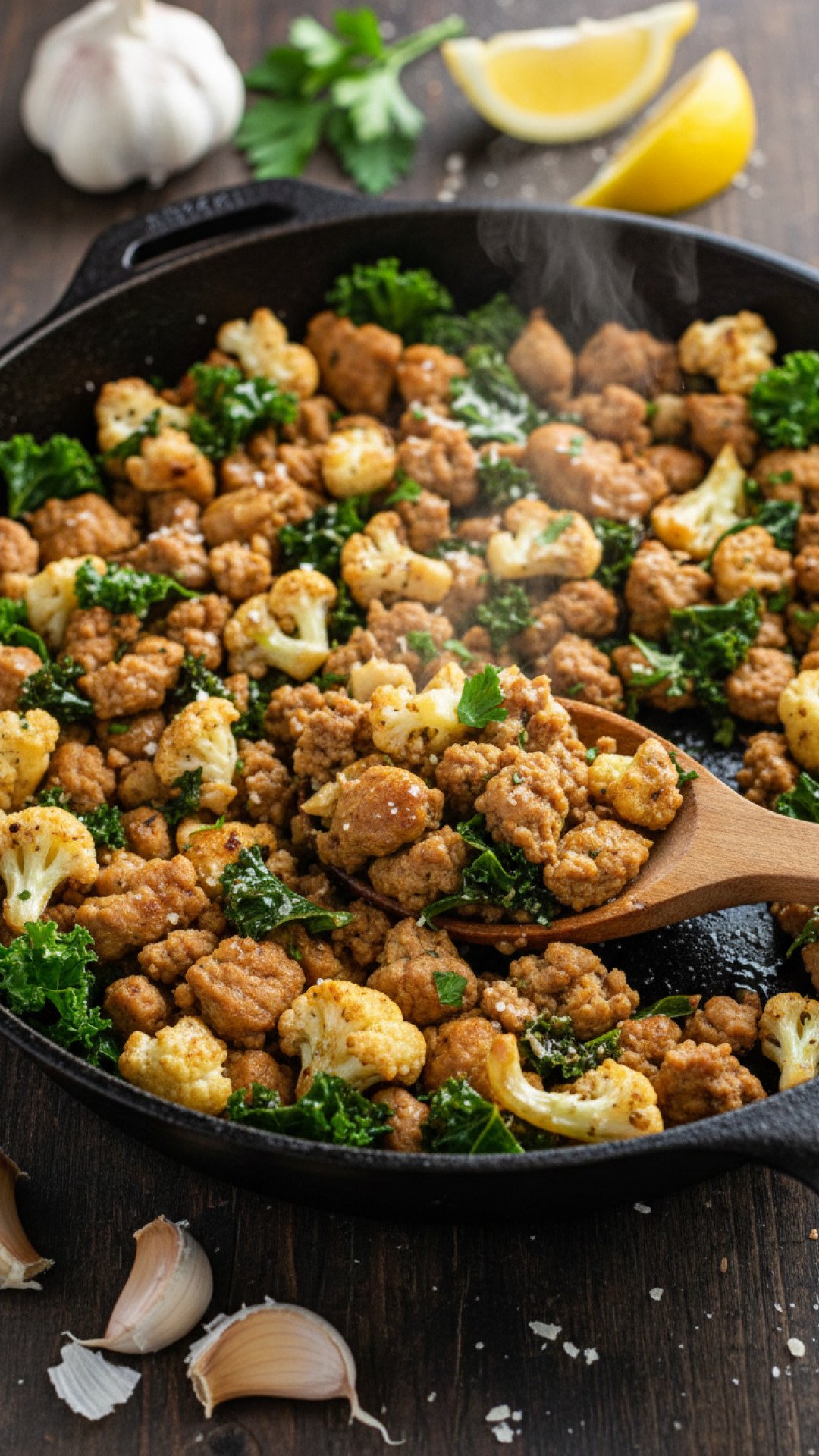 Garlic Butter Ground Turkey with Cauliflower Skillet Preparation