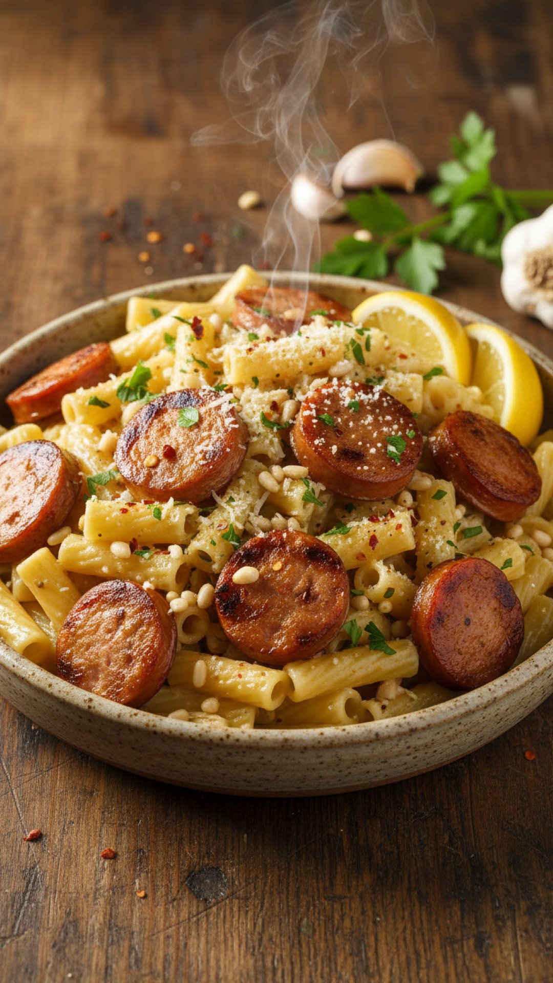 Garlic Butter Sausage Pasta Preparation