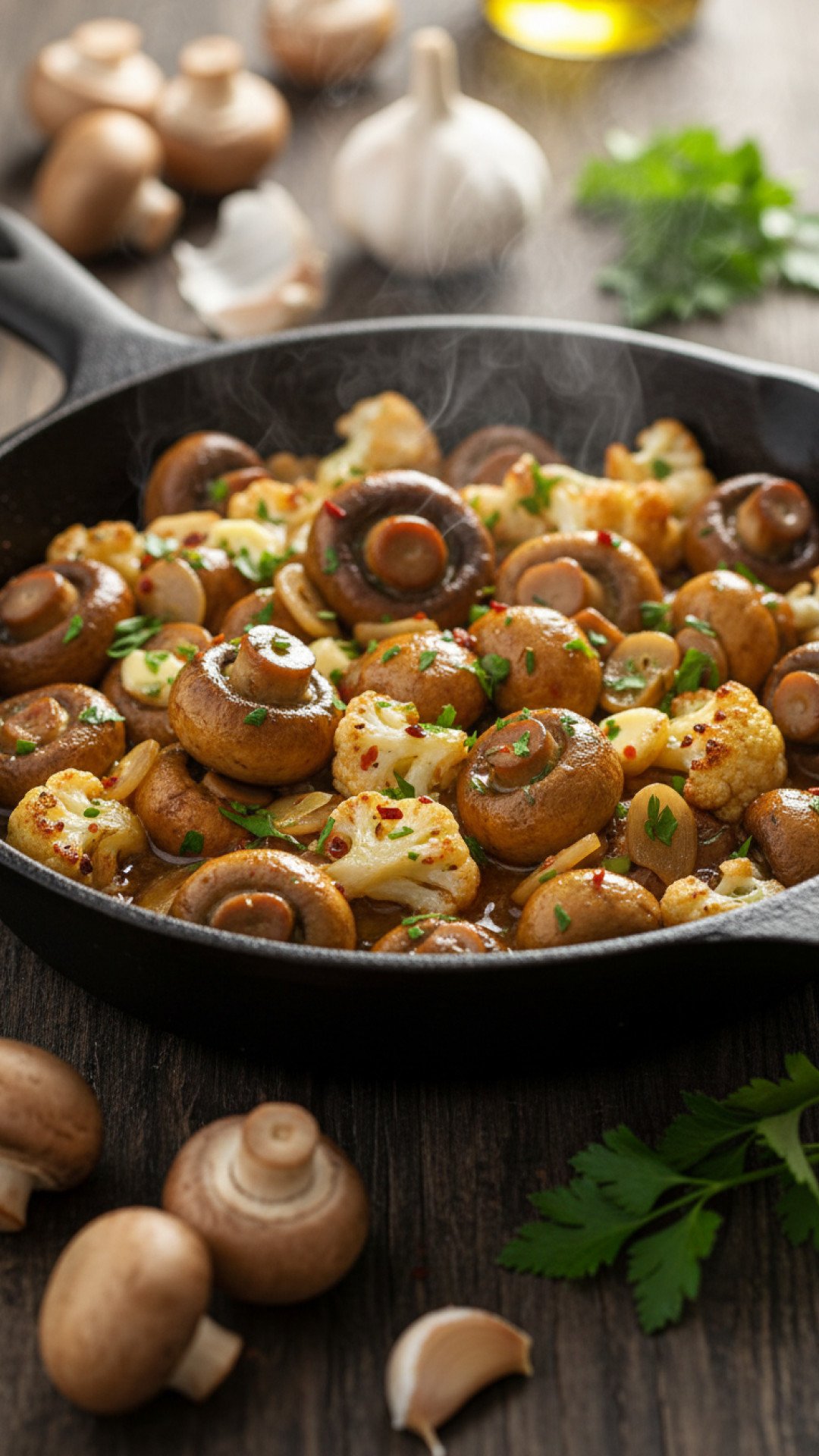 Garlic Mushrooms Cauliflower Skillet Preparation