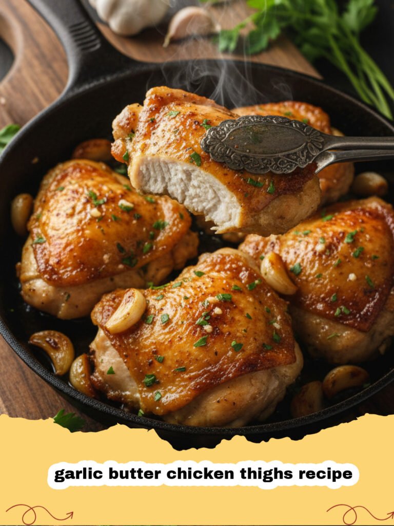garlic butter chicken thighs recipe - Crispy pan-seared garlic butter chicken thighs in a cast iron skillet