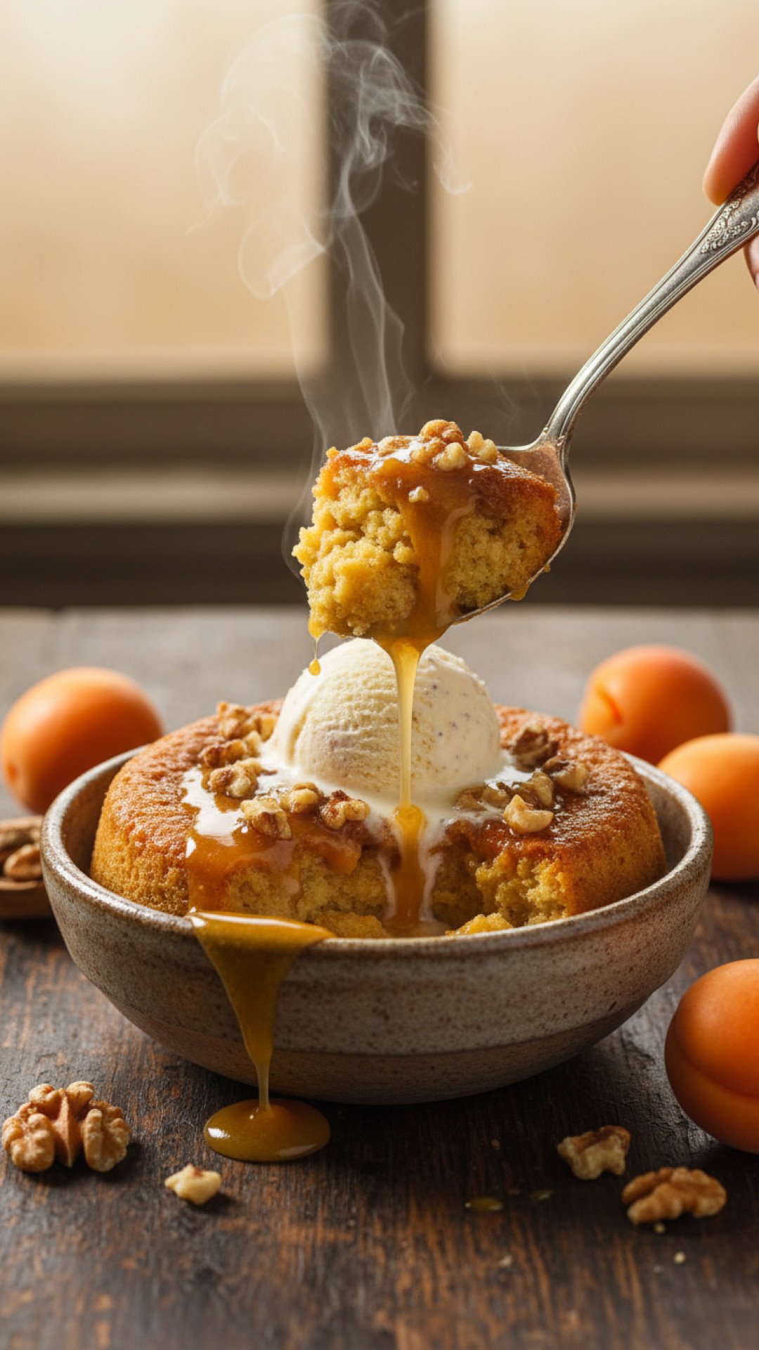 Golden Sticky Apricot Pudding with Crunchy Walnuts Preparation