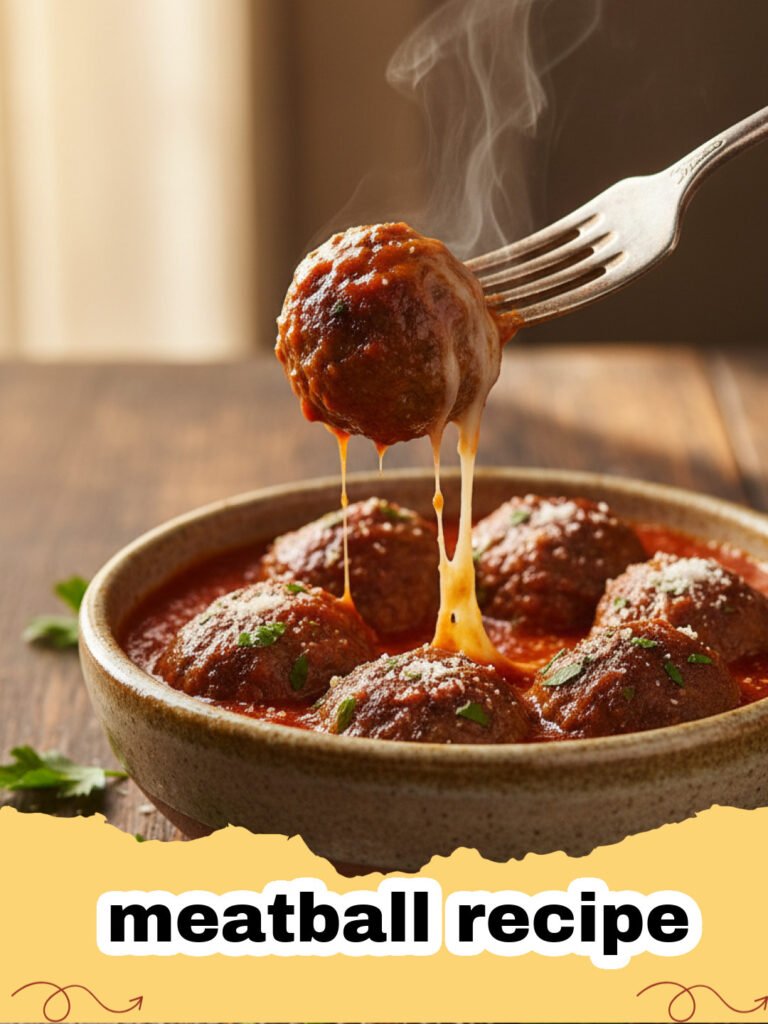 meatball recipe - A plate of juicy Italian meatballs covered in red sauce and fresh parsley.