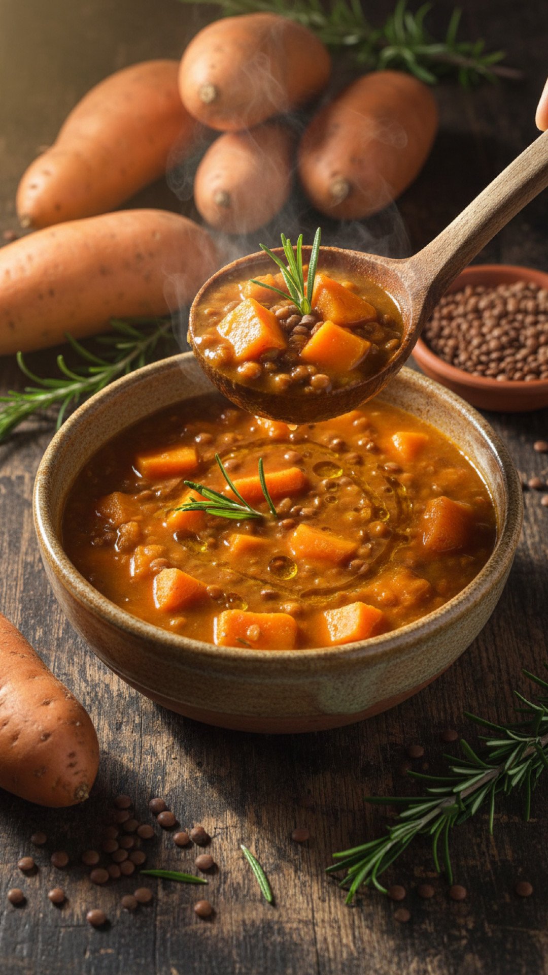 Healing Sweet Potato and Lentil Soup Preparation
