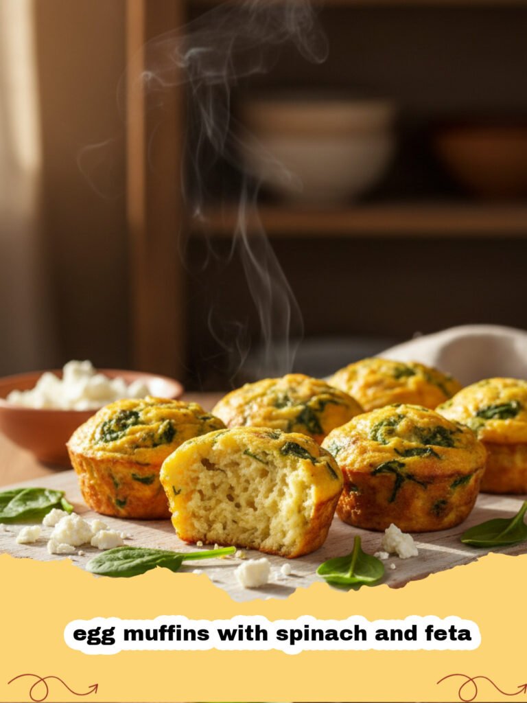 Golden brown egg muffins with spinach and feta in a muffin tray.