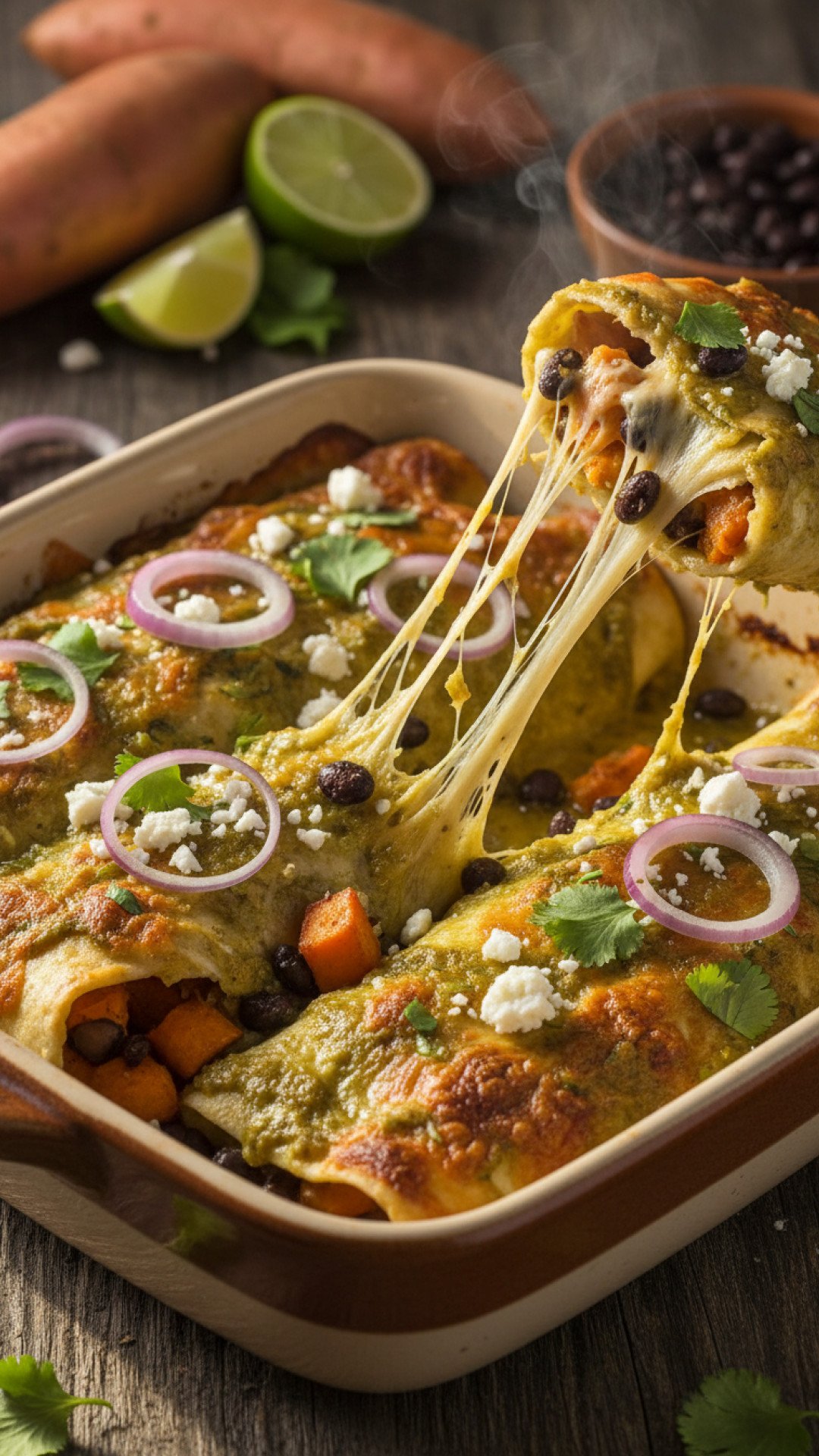 Hearty Sweet Potato and Black Bean Enchiladas Preparation