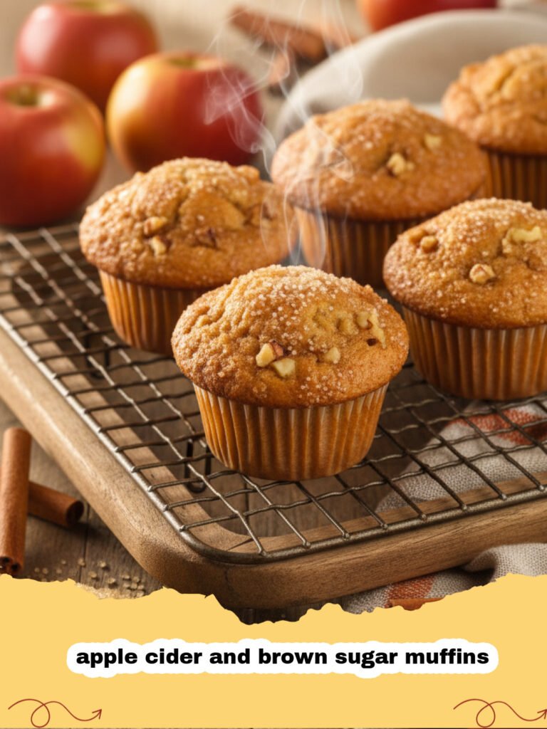 A tray of freshly baked apple cider and brown sugar muffins topped with cinnamon sugar.