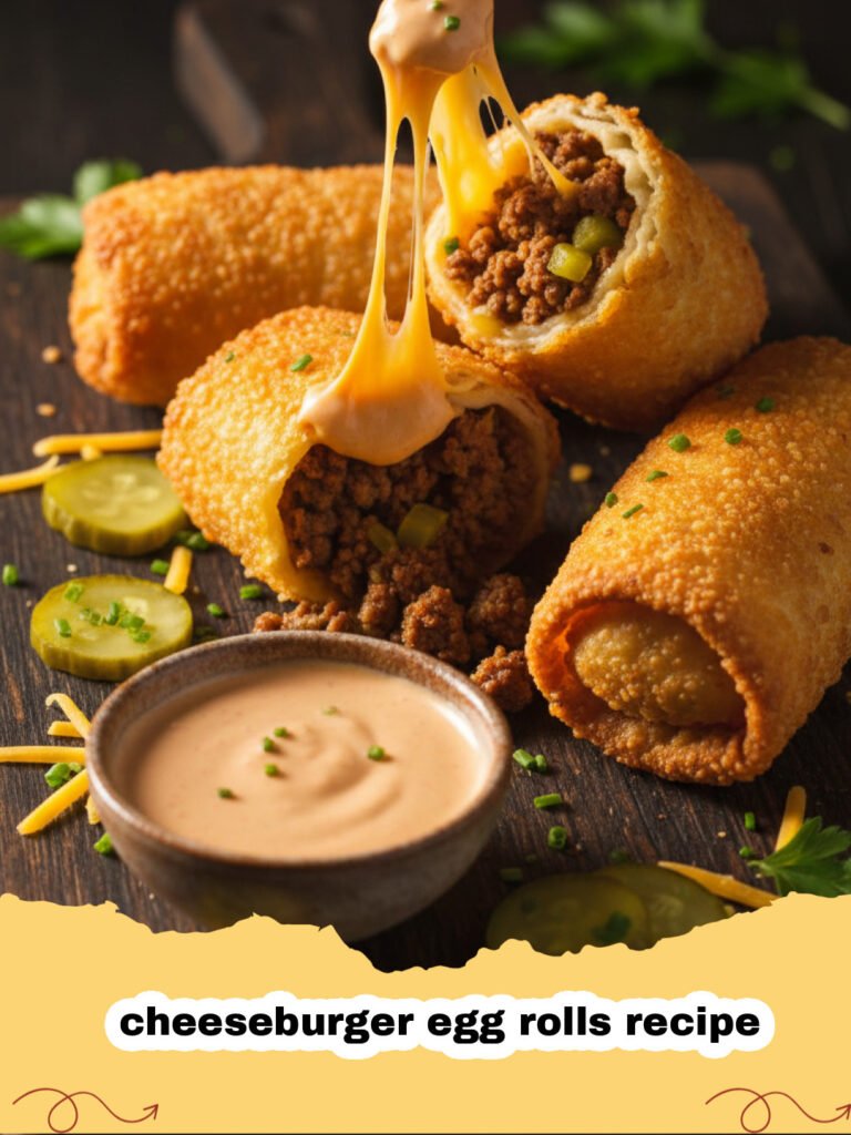 cheeseburger egg rolls recipe - Golden brown crispy cheeseburger egg rolls served on a platter with dipping sauce