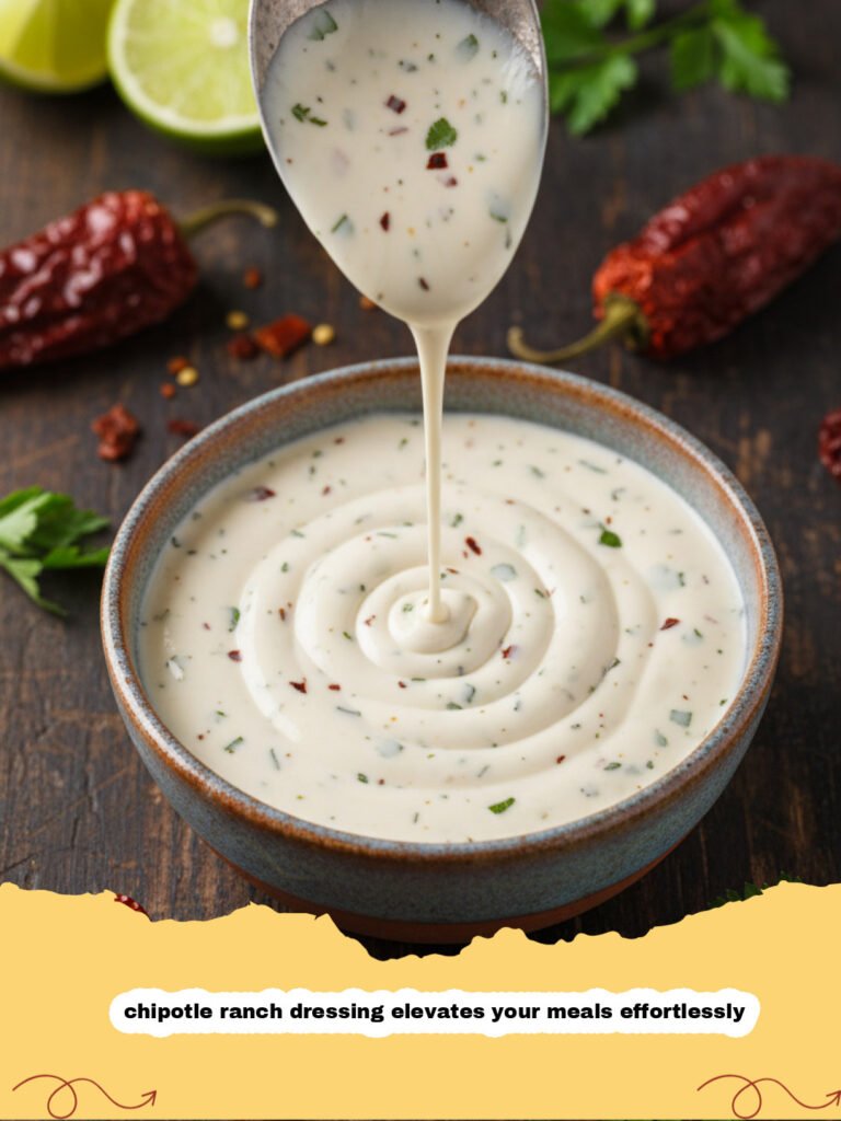 chipotle ranch dressing elevates your meals effortlessly - A glass jar filled with creamy chipotle ranch dressing next to fresh limes and cilantro.