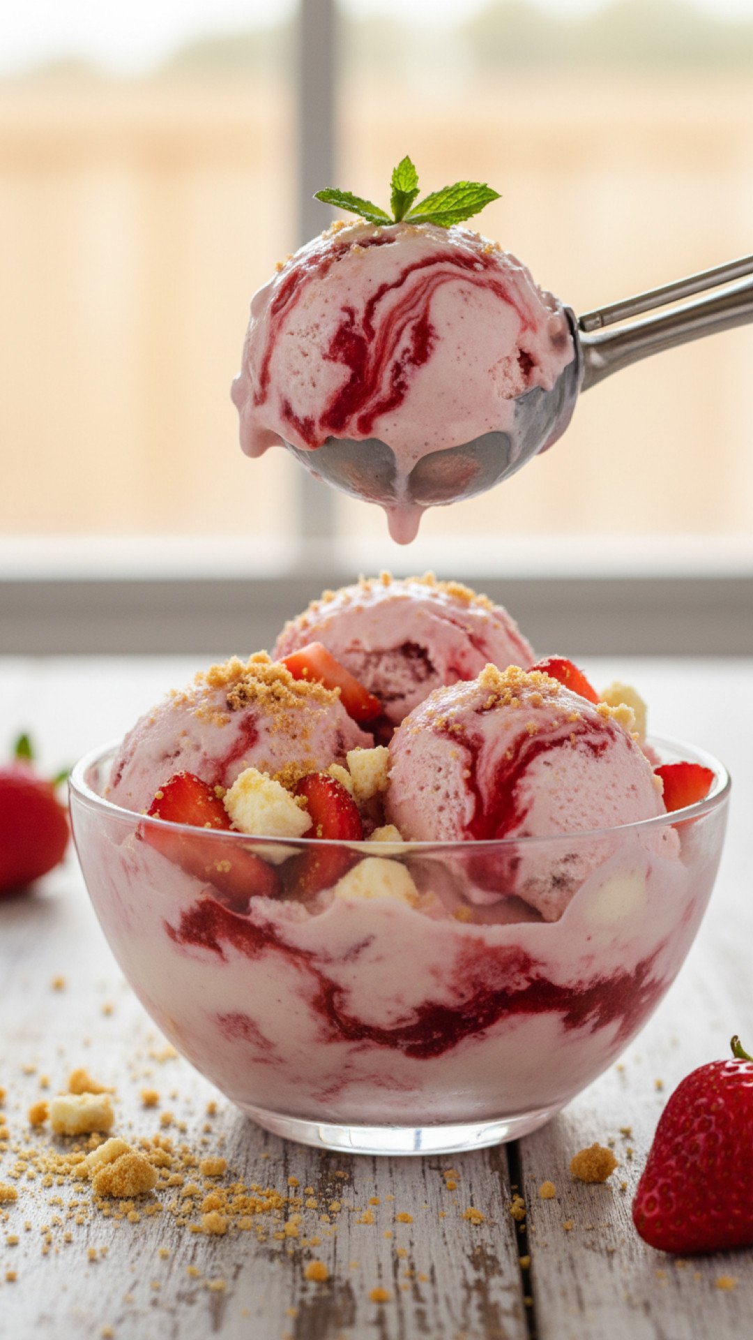 Homemade Strawberry Cheesecake Ice Cream Preparation