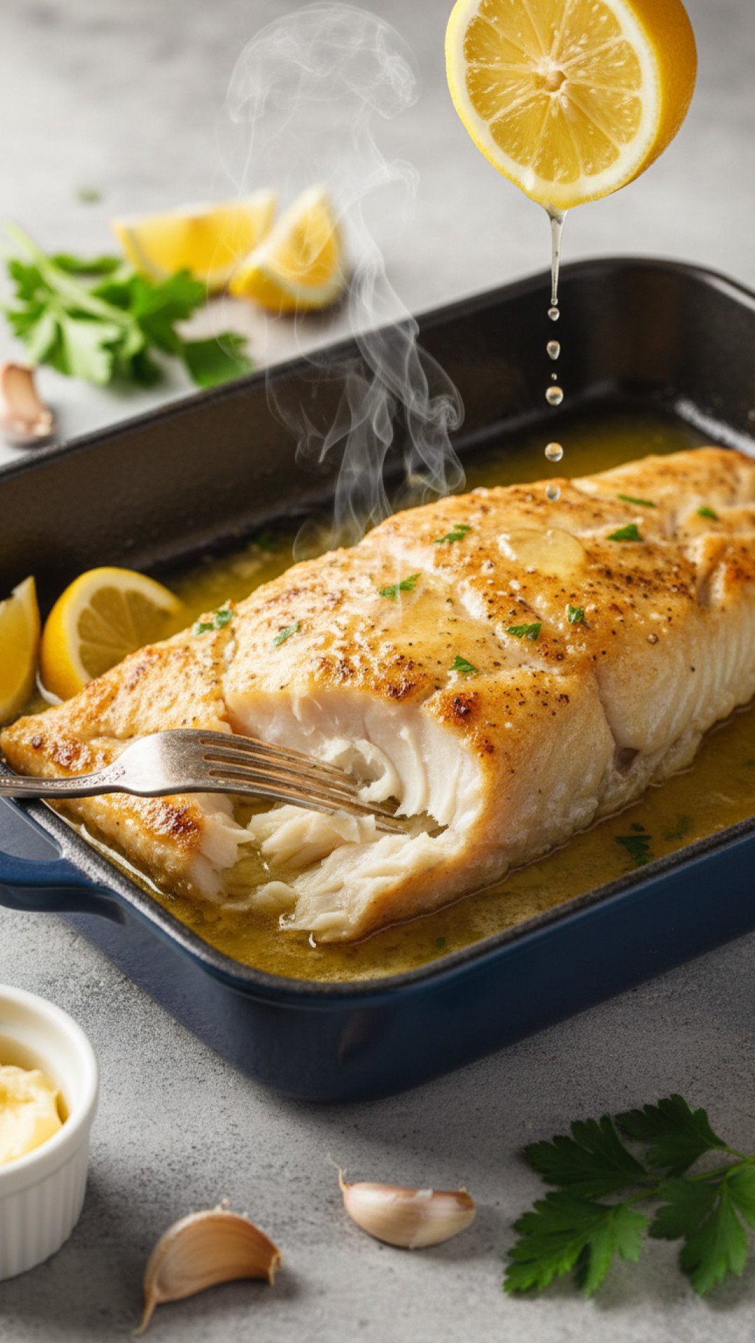 Lemon Butter Baked Cod Preparation