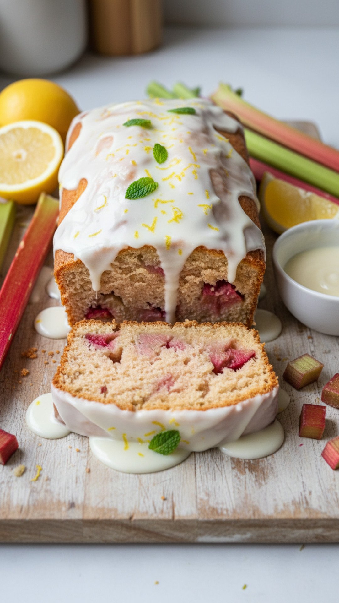 Lemon Rhubarb Loaf with Glaze Preparation