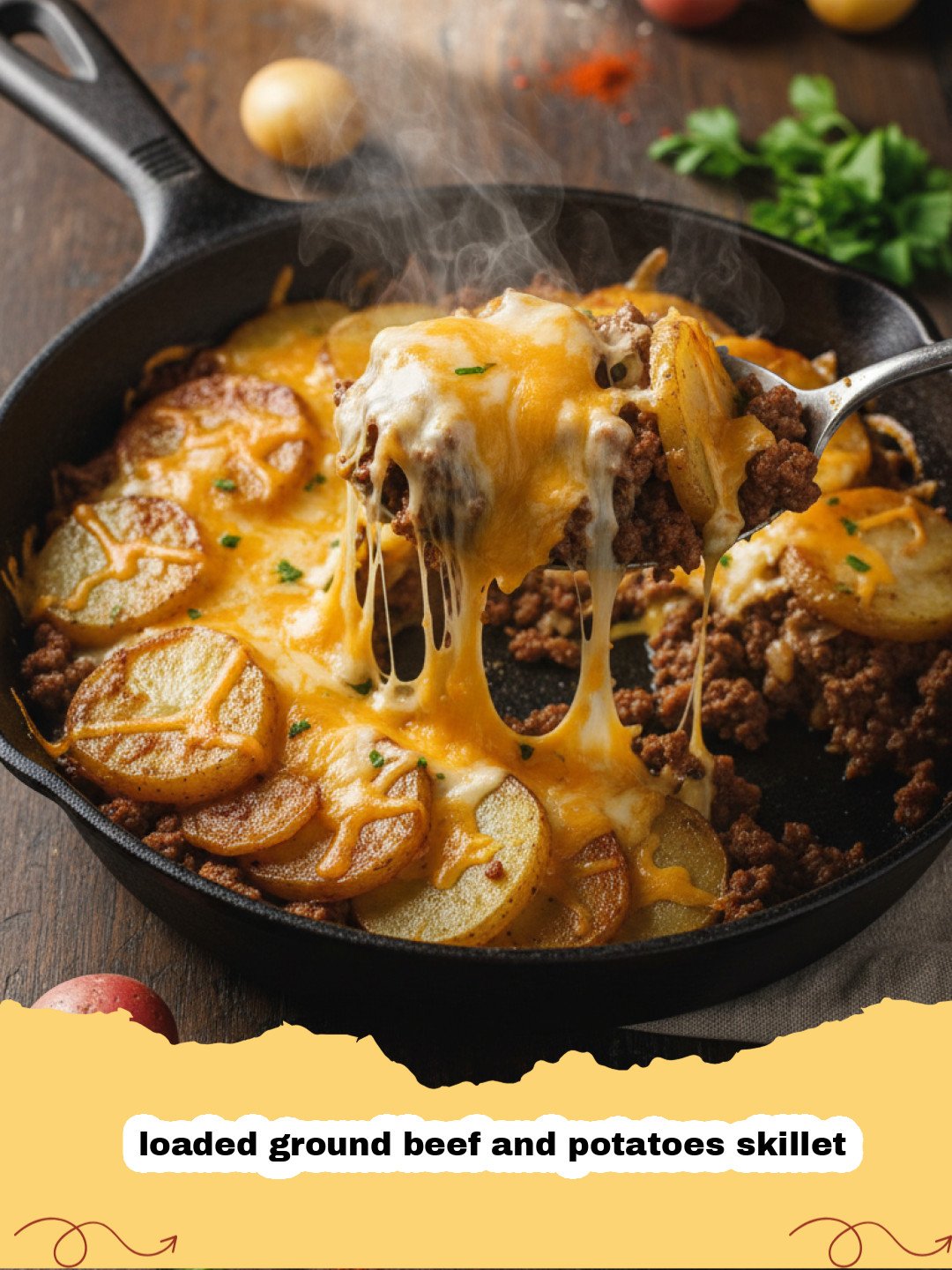 The Ultimate Loaded Ground Beef and Potatoes Skillet