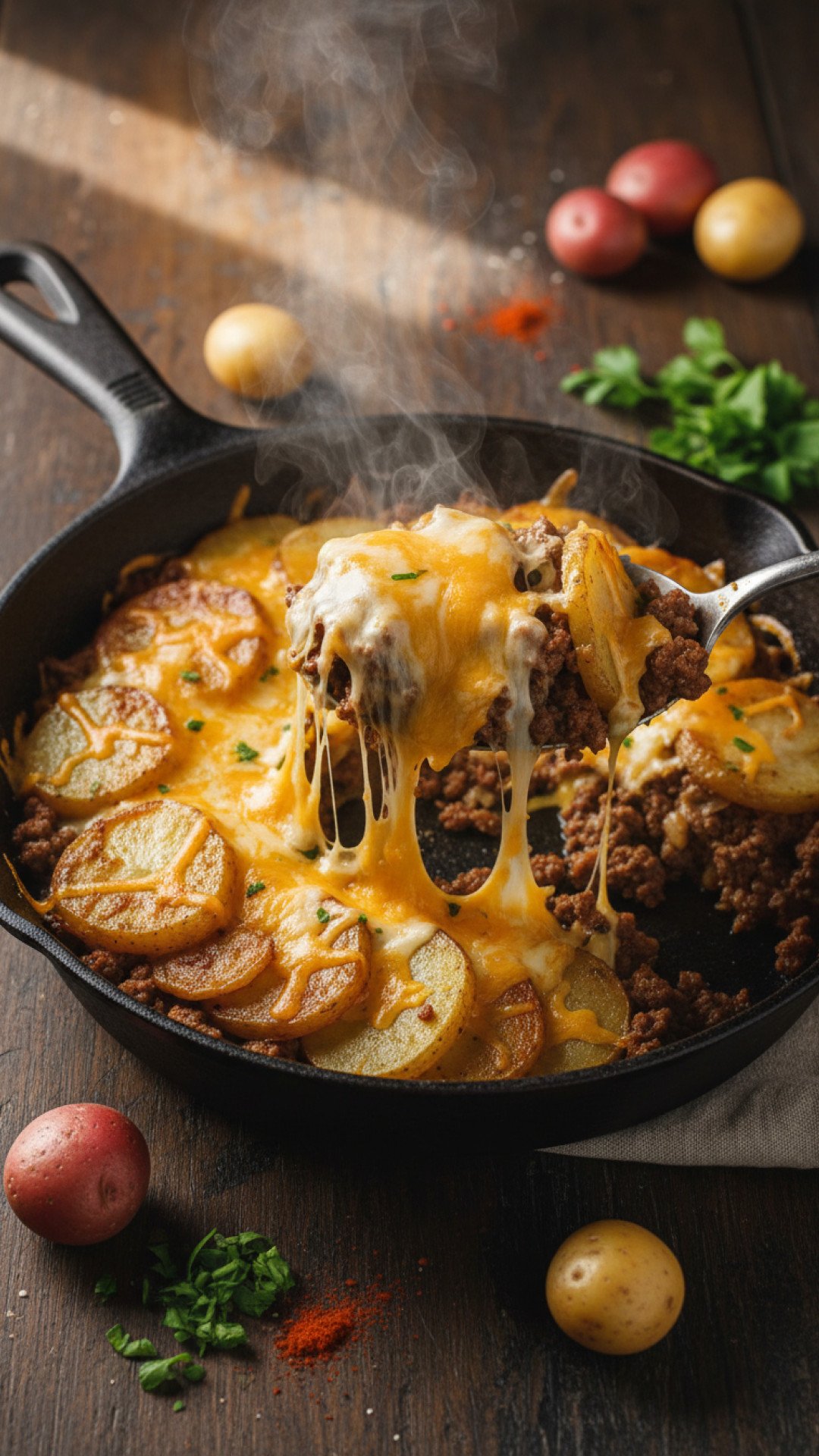 Loaded Ground Beef and Potatoes Skillet Preparation