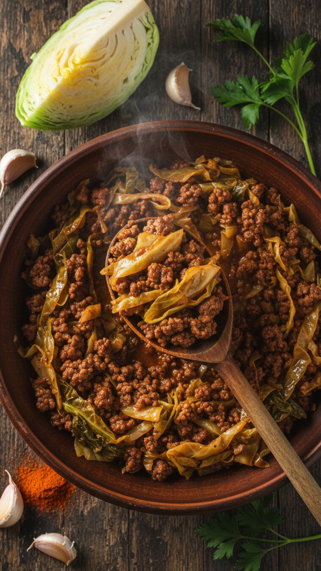 One-Pan Ground Beef and Chopped Cabbage Preparation